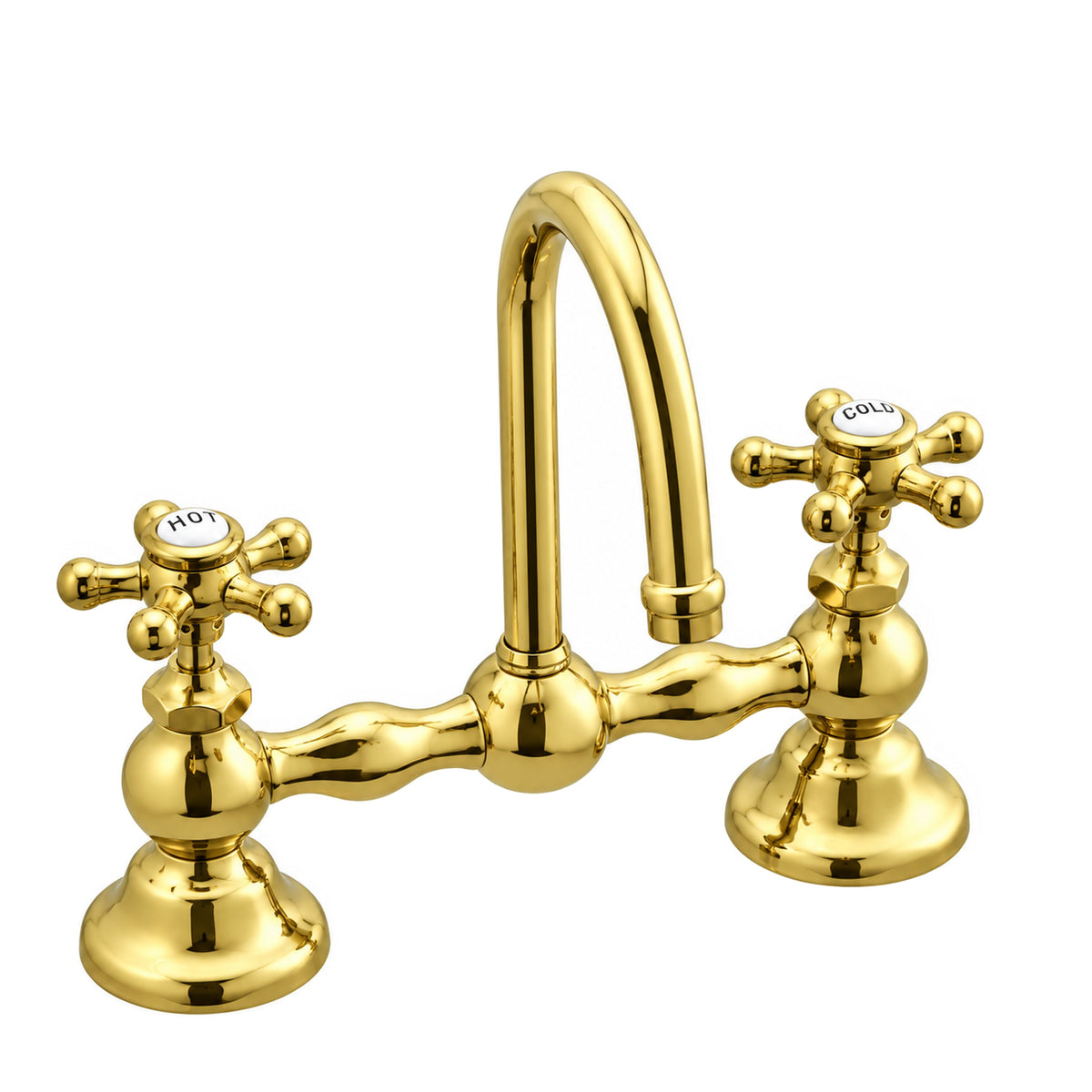 Columbia Gooseneck Bridge Faucet P0558 in Supercoat Brass / Polished Brass