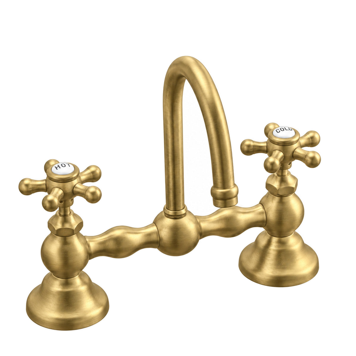 Columbia Gooseneck Bridge Faucet P0558 in Satin Brass