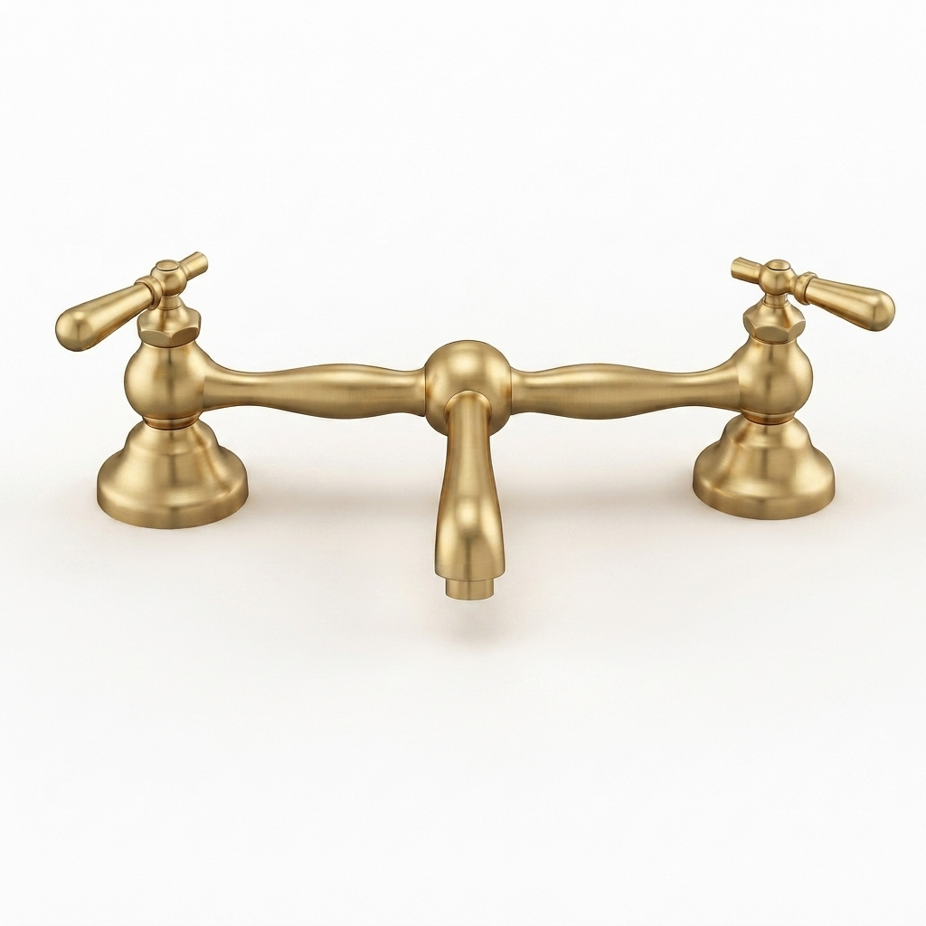Columbia Bridge Faucet with Straight Spout P0565 | Strom Living Satin Brass 12" - Bathroom Faucets