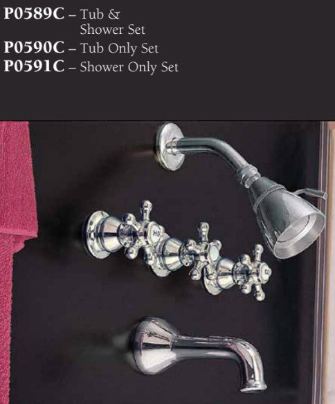 Strom Living Rio Grande Wall Shower Set With 9" Centers, 5 Spoke Handles and 2" Shower Nipple
