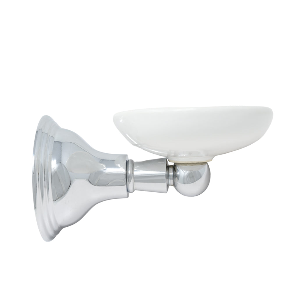 St. Lawrence Vintage Style Wall Mount Porcelain Soap Dish with Mounting Hardware and Escutcheon P0613 | Strom Living Chrome - Bathroom Accessories