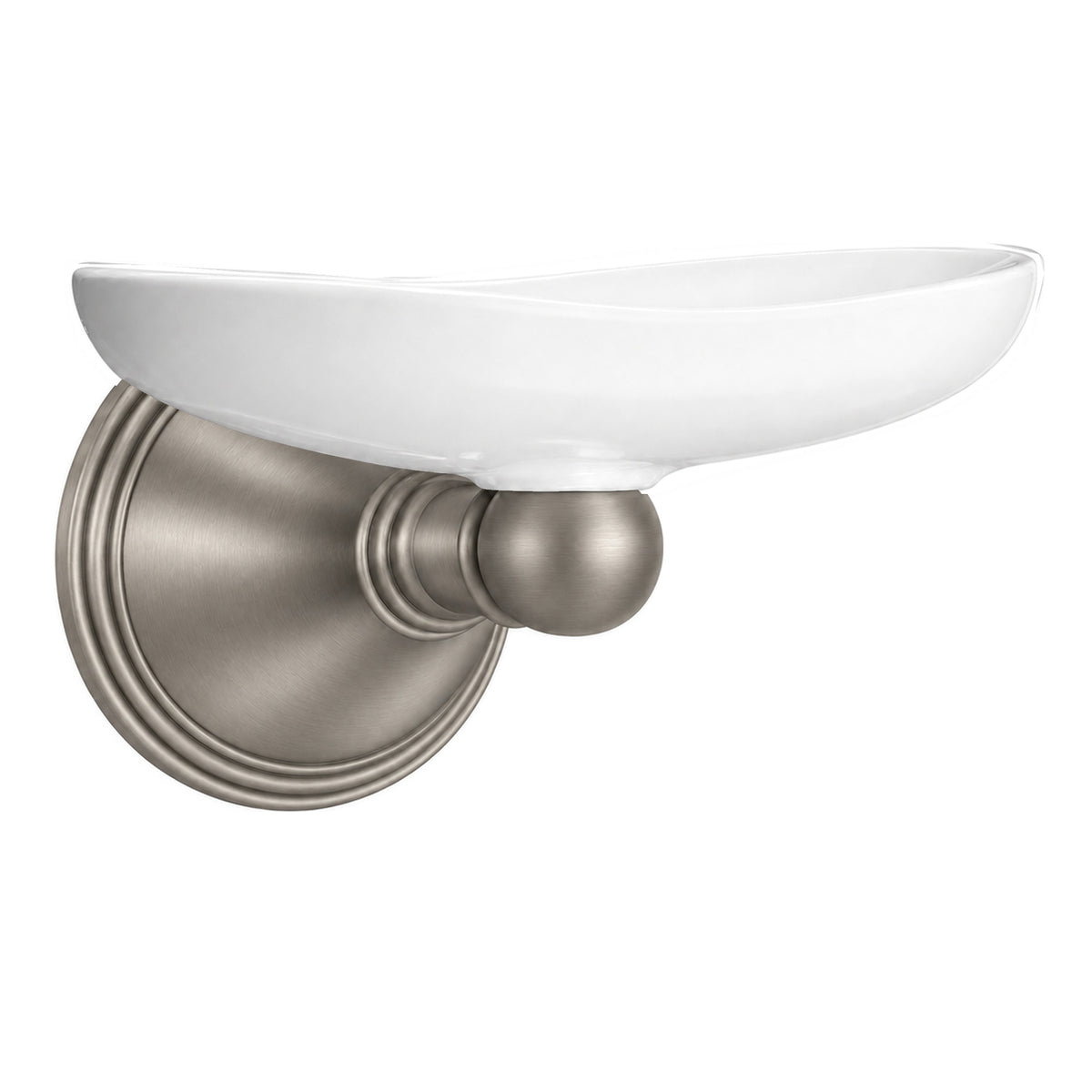 St. Lawrence Vintage Style Wall Mount Porcelain Soap Dish with Mounting Hardware and Escutcheon P0613 in Matte Nickel