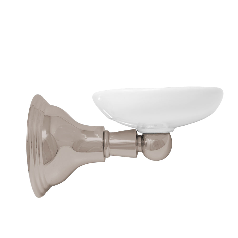 St. Lawrence Vintage Style Wall Mount Porcelain Soap Dish with Mounting Hardware and Escutcheon P0613 | Strom Living Polished Nickel - Bathroom Accessories