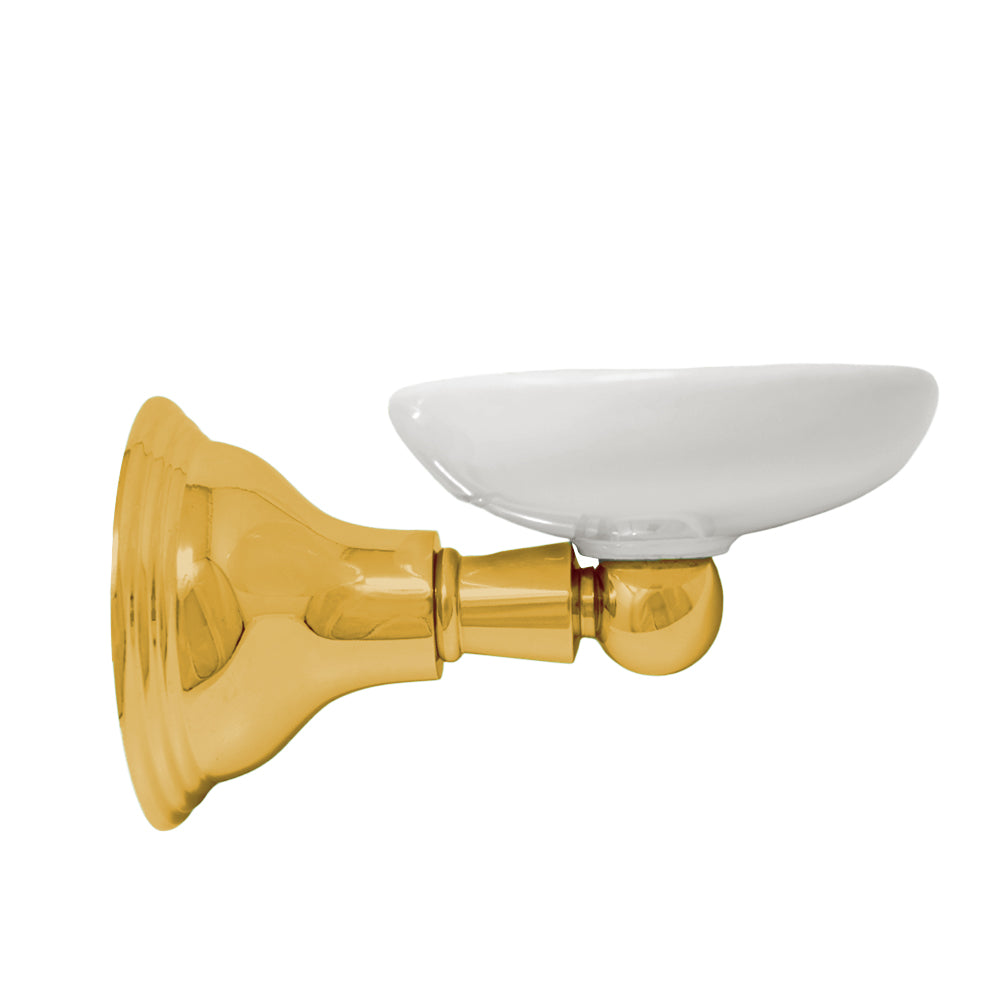 St. Lawrence Vintage Style Wall Mount Porcelain Soap Dish with Mounting Hardware and Escutcheon P0613 | Strom Living Polished Brass - Bathroom Accessories