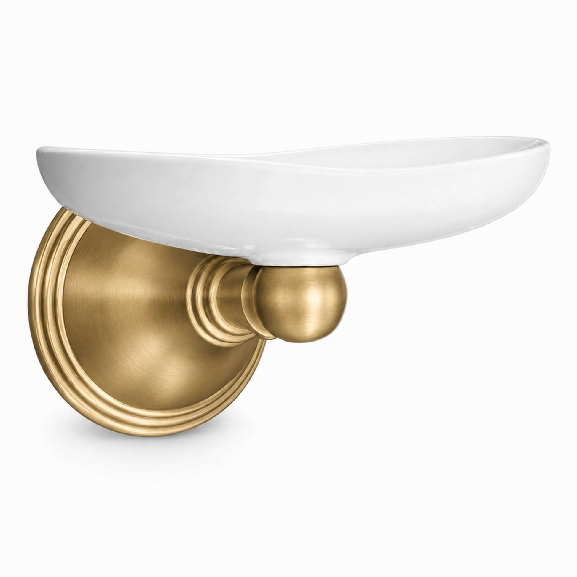 St. Lawrence Vintage Style Wall Mount Porcelain Soap Dish with Mounting Hardware and Escutcheon P0613 | Strom Living Satin Brass - Bathroom Accessories