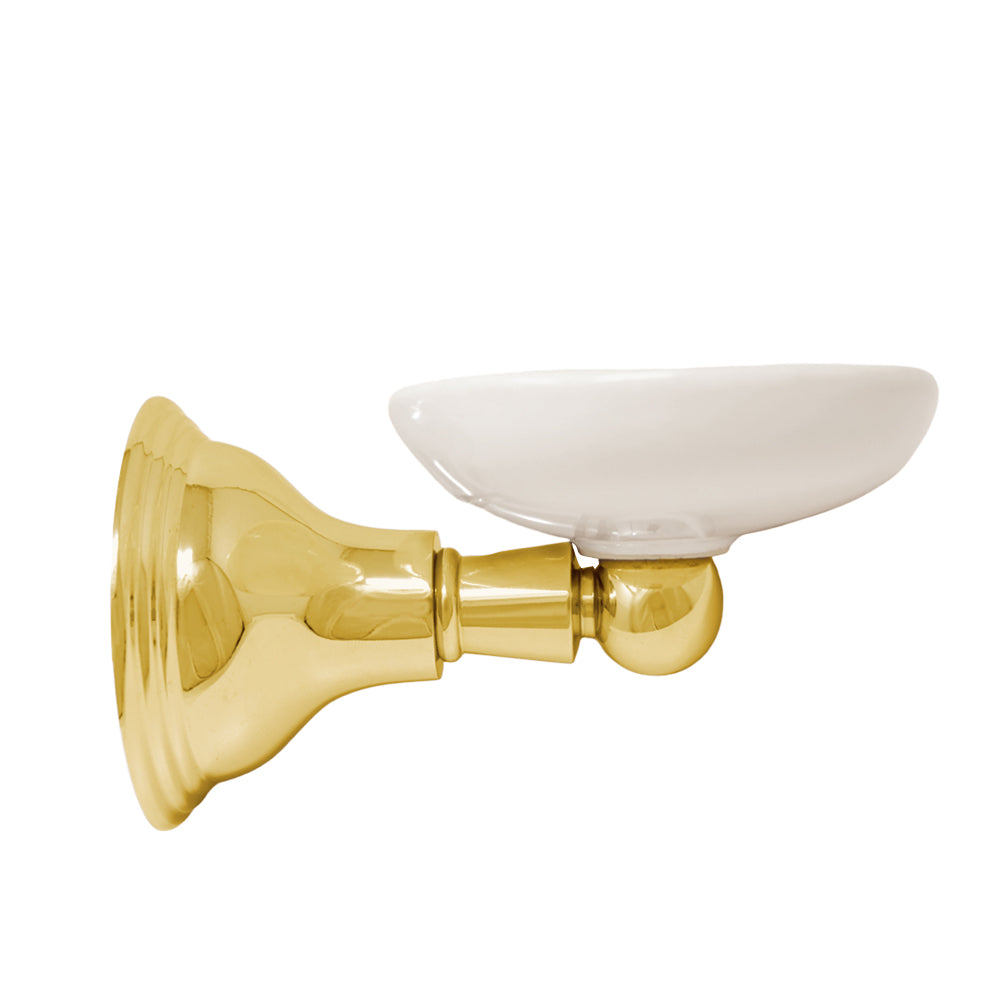 St. Lawrence Vintage Style Wall Mount Porcelain Soap Dish with Mounting Hardware and Escutcheon P0613 | Strom Living Supercoat Brass - Bathroom Accessories