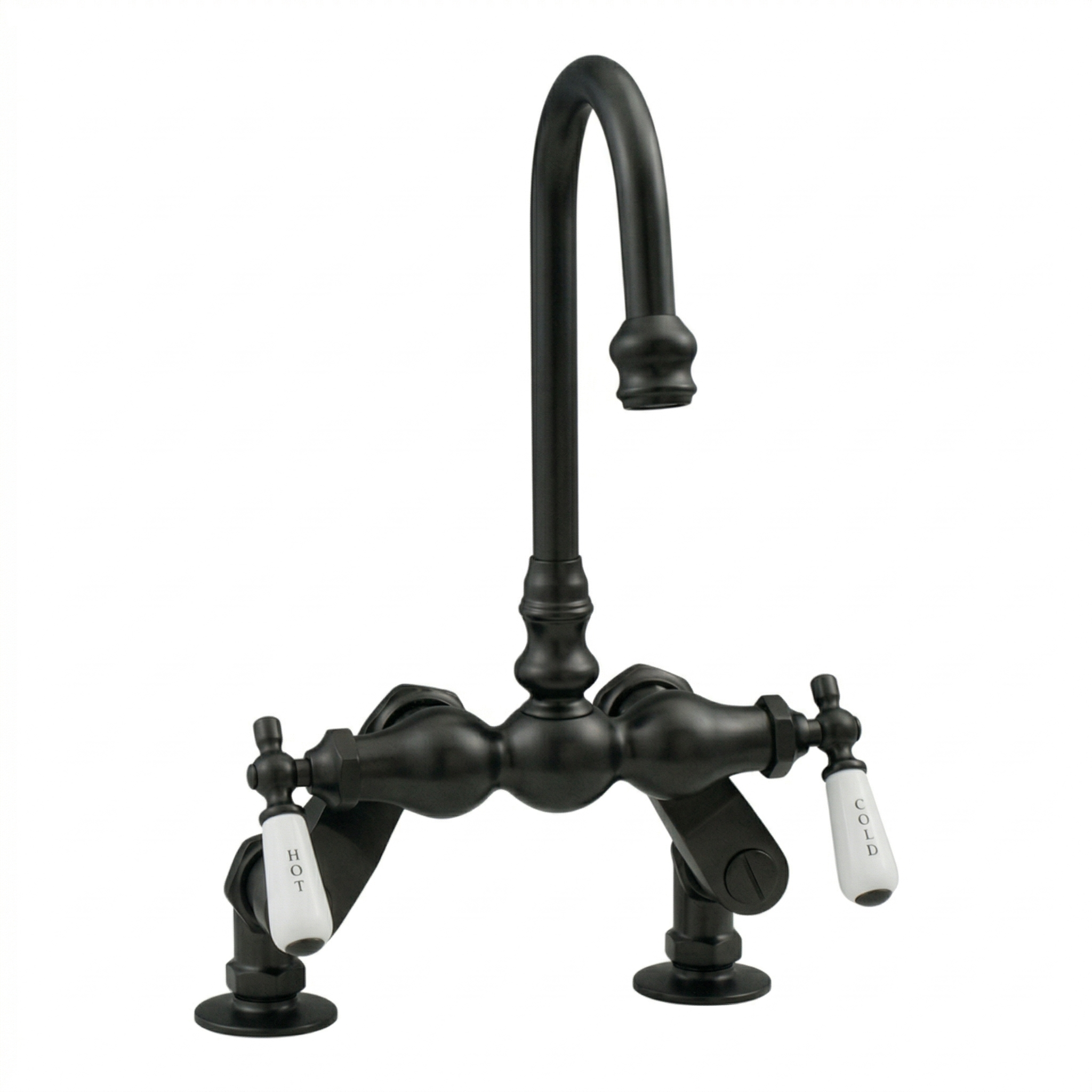 Deck Mount Tub Faucet w/ Porcelain Lever Handles P0625 | Strom Living Satin Black - Tub Fillers