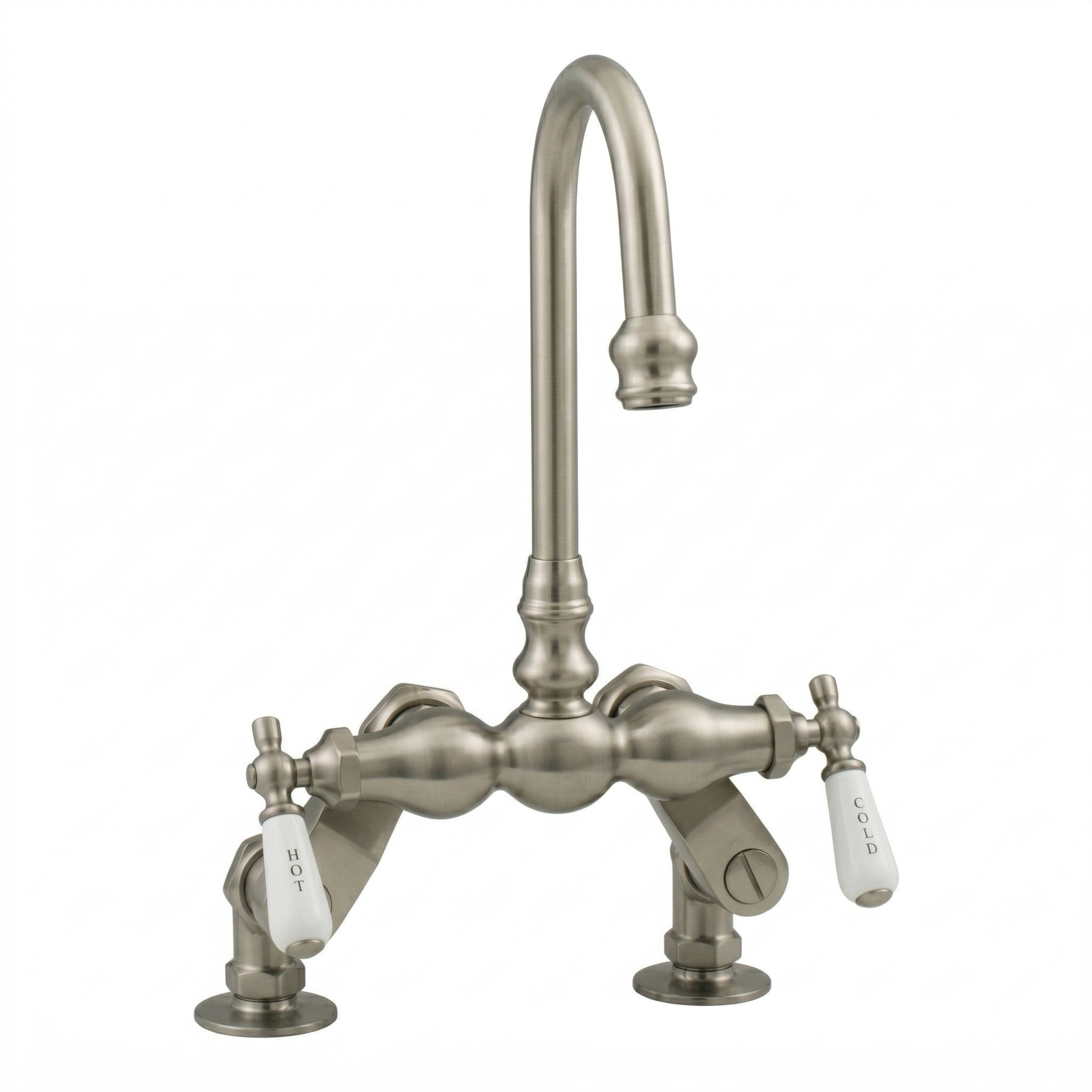 Deck Mount Tub Faucet w/ Porcelain Lever Handles P0625 | Strom Living Matte Nickel - Tub Fillers