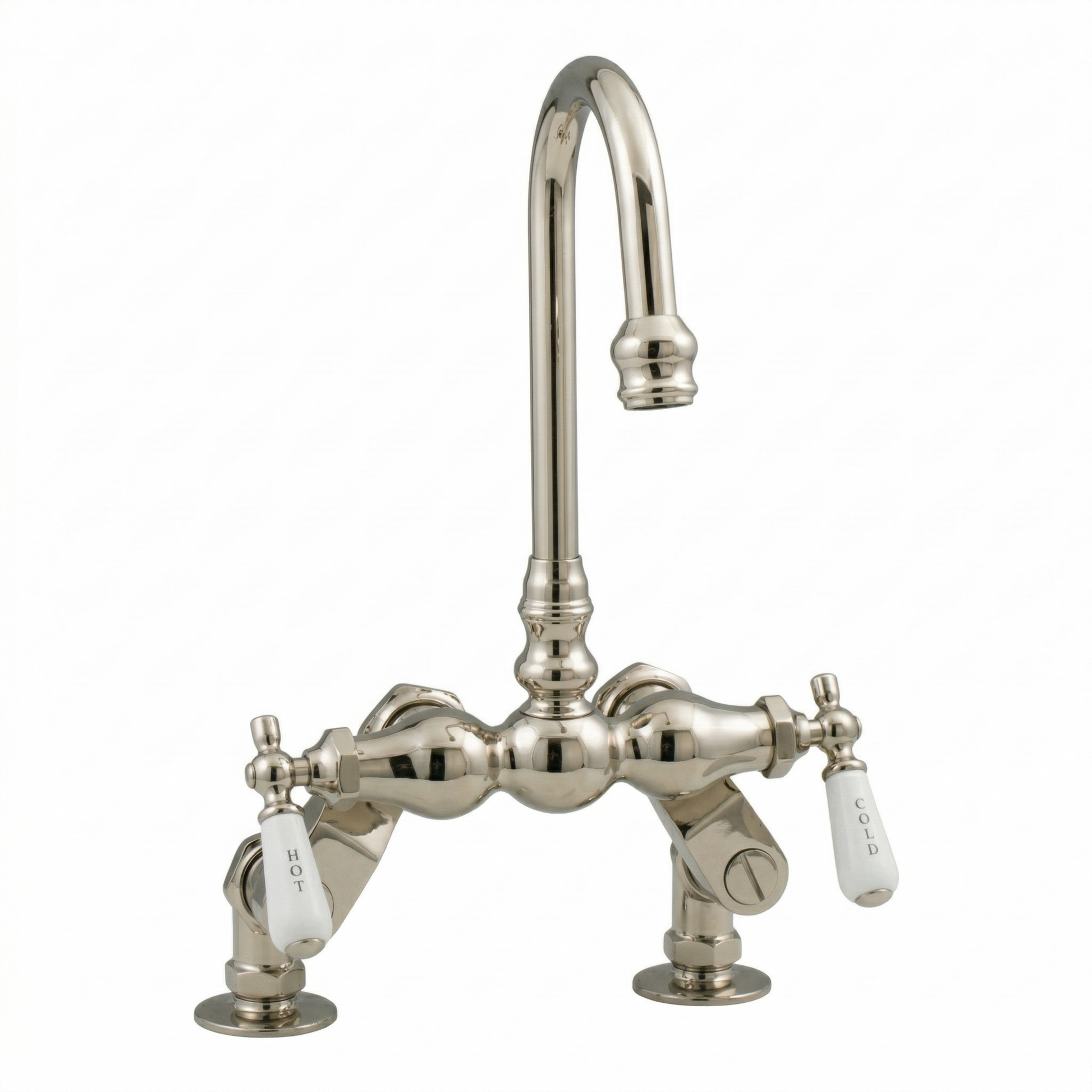 Deck Mount Tub Faucet w/ Porcelain Lever Handles P0625 | Strom Living Polished Nickel - Tub Fillers