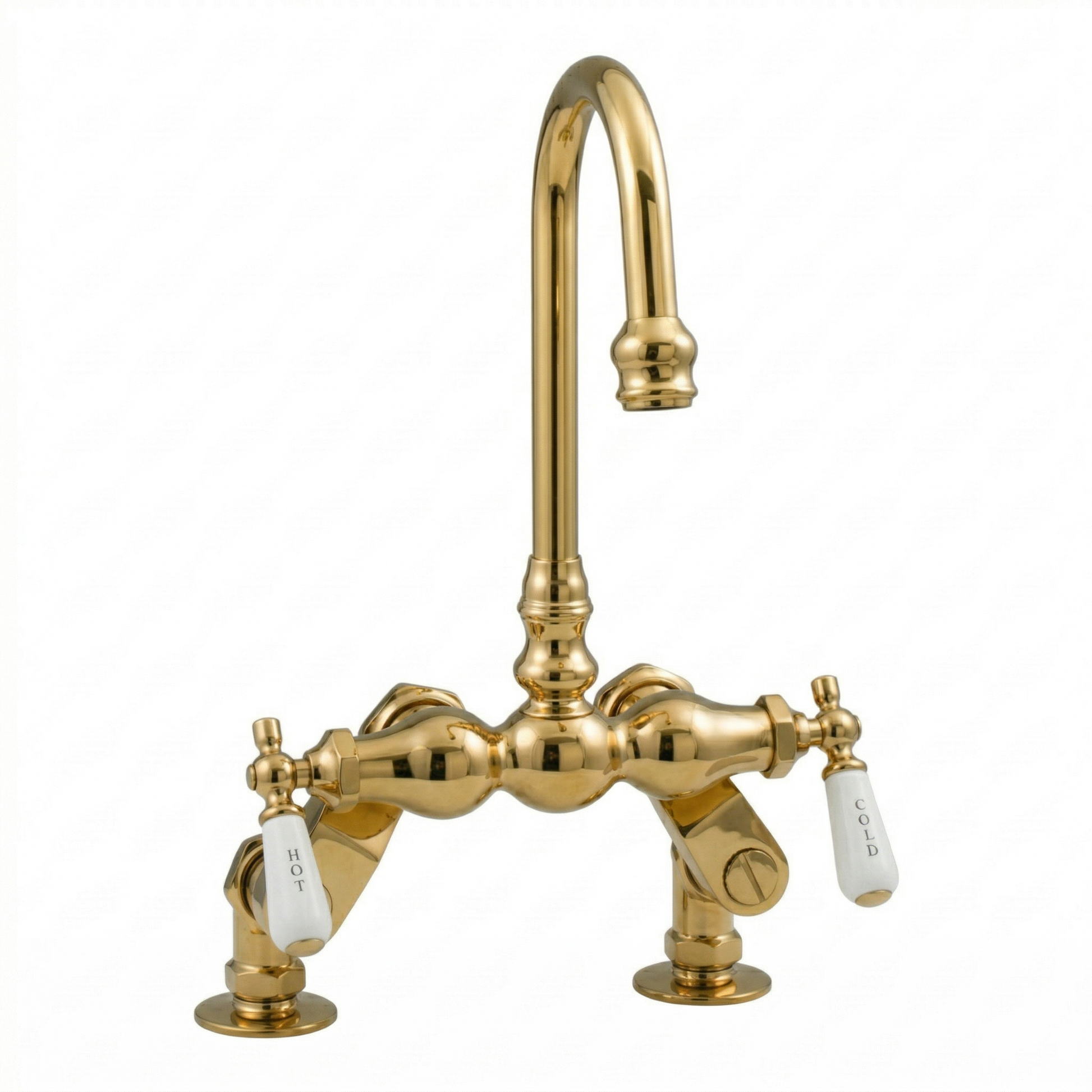Deck Mount Tub Faucet w/ Porcelain Lever Handles P0625 | Strom Living Polished Brass - Tub Fillers