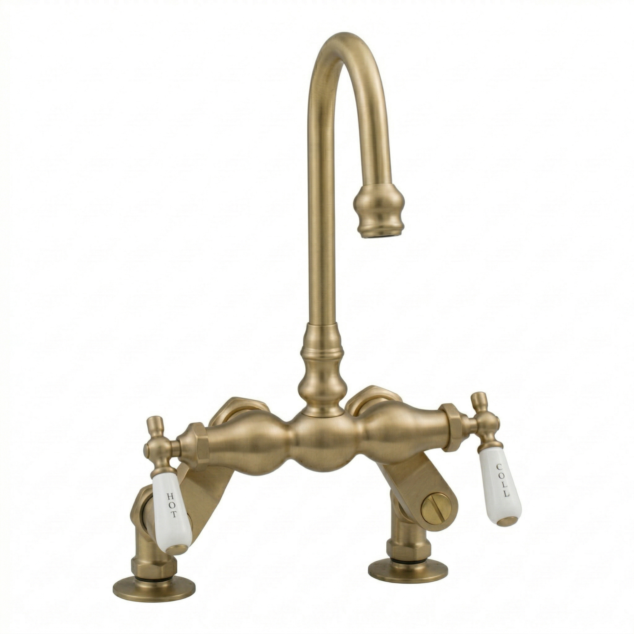Deck Mount Tub Faucet w/ Porcelain Lever Handles P0625 | Strom Living Raw Brass - Tub Fillers