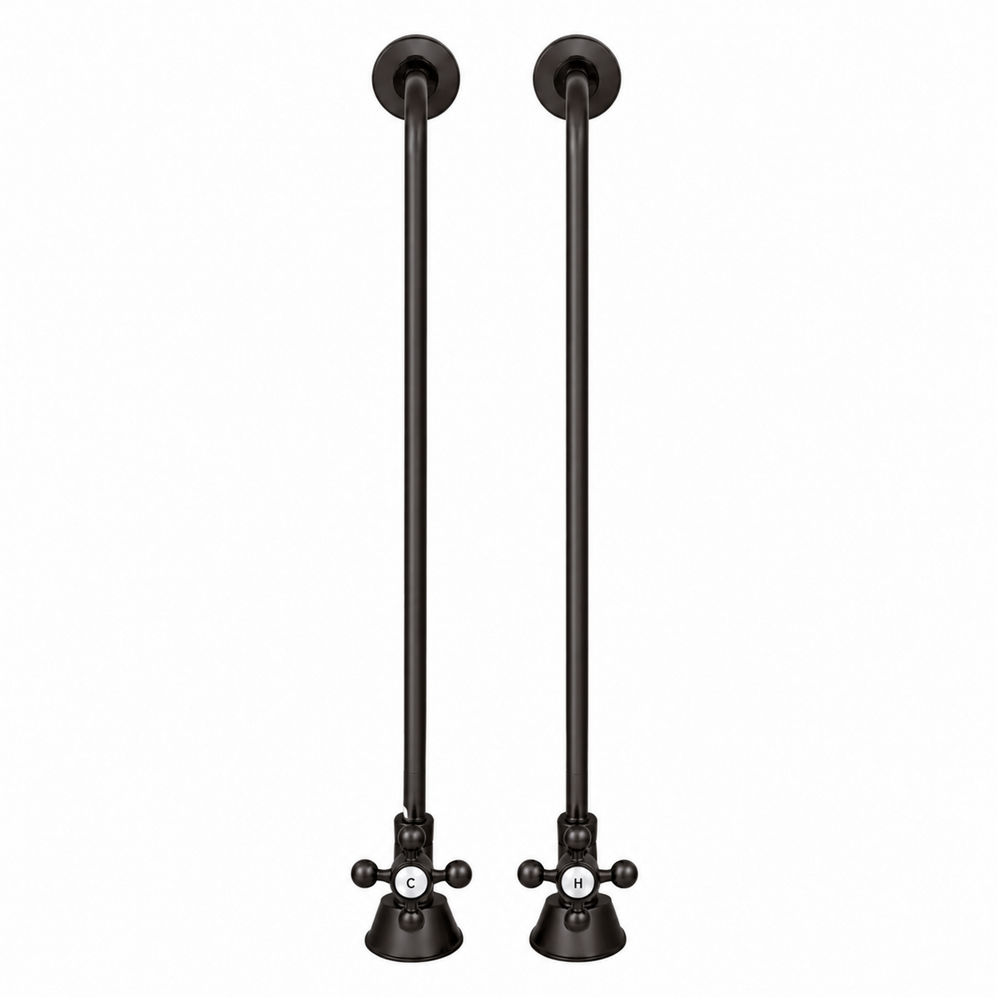 Strom Living Tub Supply Set with Single Offset Tubing Satin Black Cross-Point Handles - Plumbing Parts