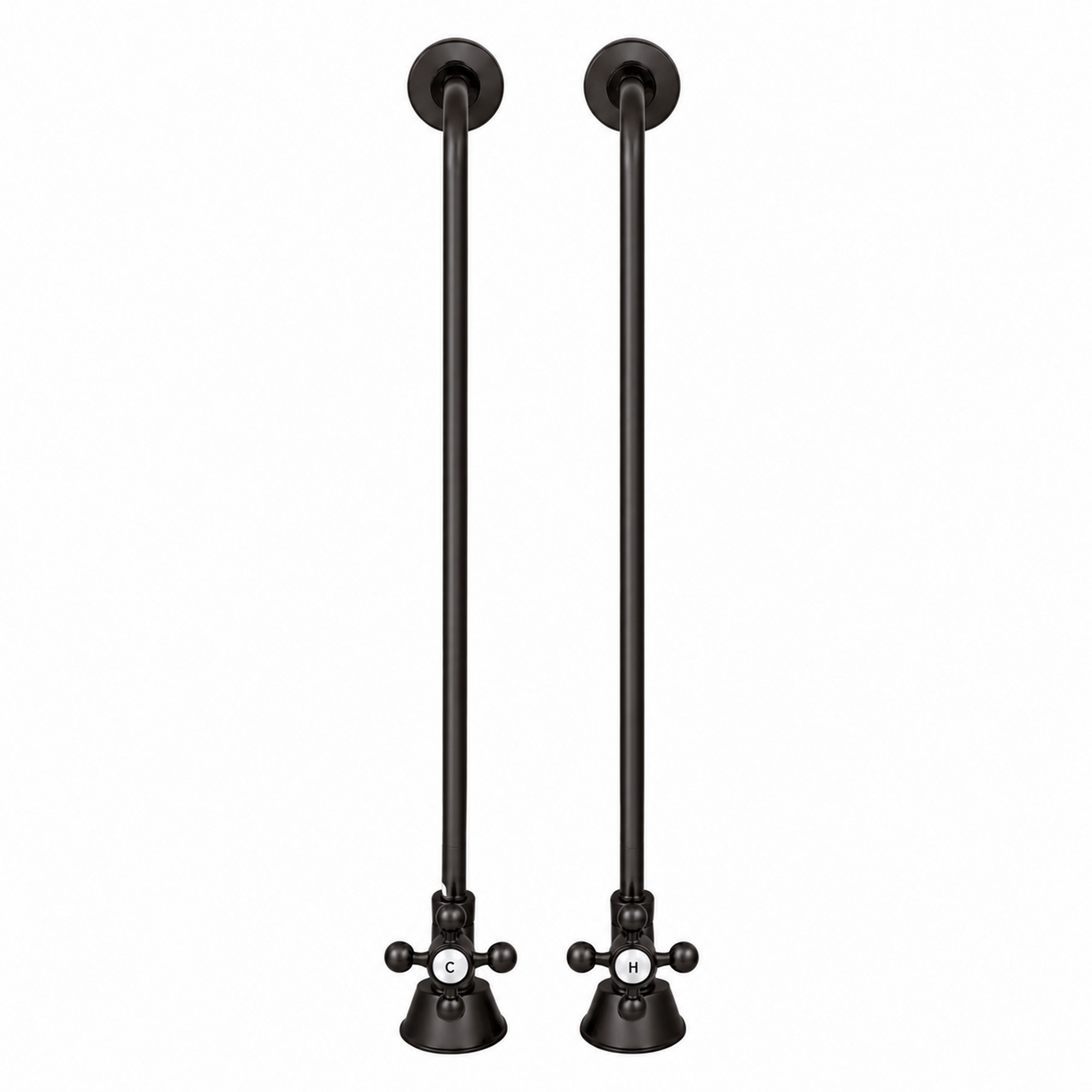 Strom Living Tub Supply Set with Single Offset Tubing Satin Black Cross-Point Handles - Plumbing Parts