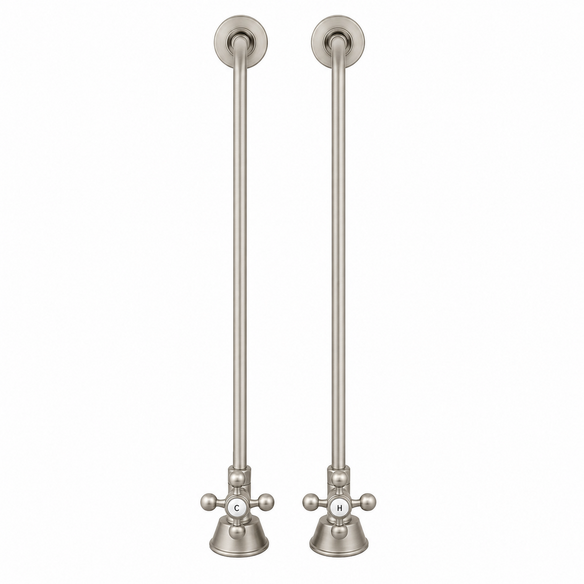 Strom Living Tub Supply Set with Single Offset Tubing Matte Nickel Cross-Point Handles - Plumbing Parts