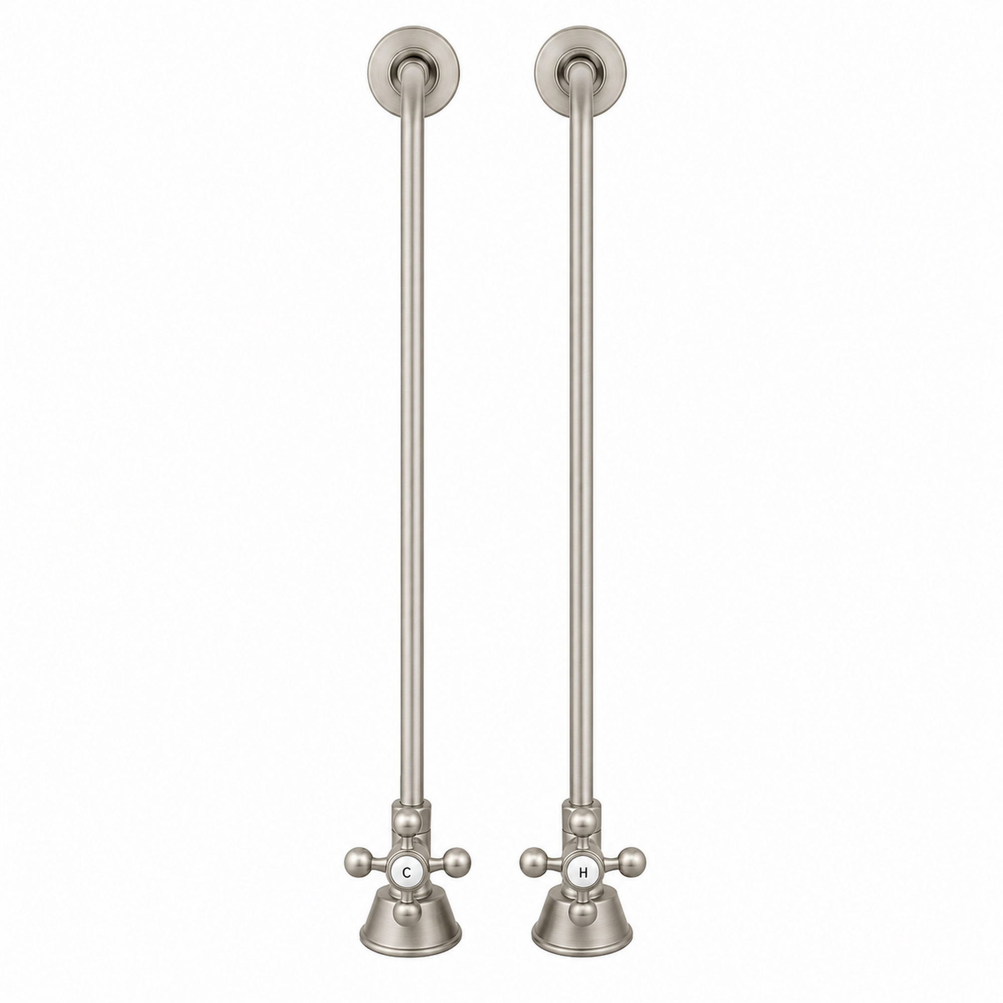 Strom Living Tub Supply Set with Single Offset Tubing Matte Nickel Cross-Point Handles - Plumbing Parts