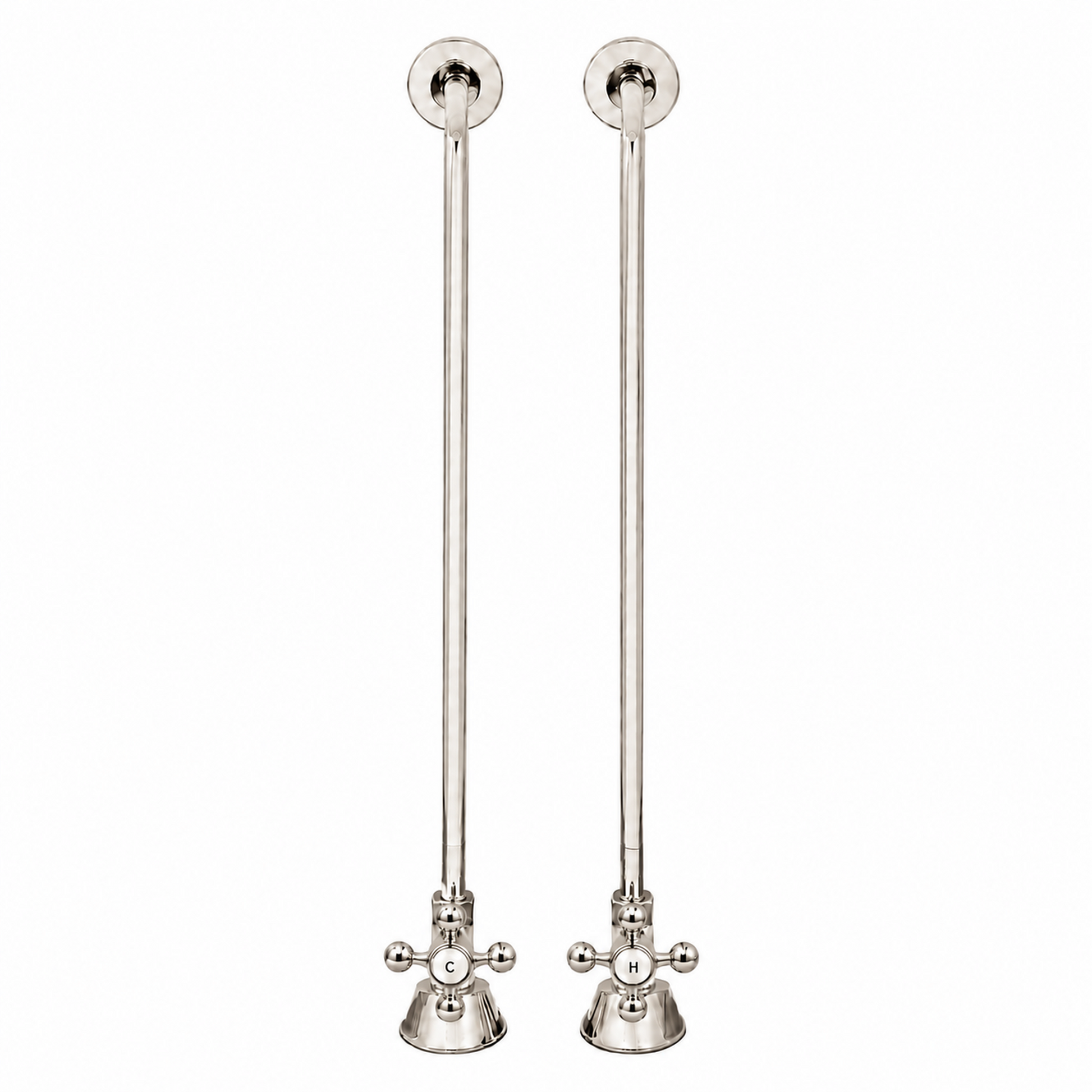 Strom Living Tub Supply Set with Single Offset Tubing Polished Nickel Cross-Point Handles - Plumbing Parts