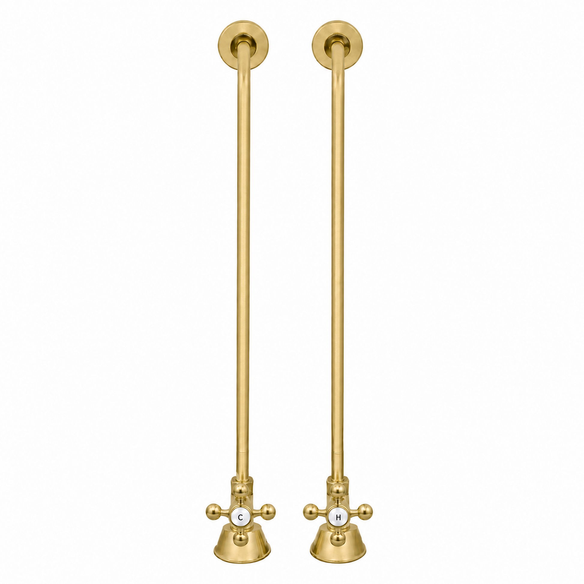 Strom Living Tub Supply Set with Single Offset Tubing Raw Brass Cross-Point Handles - Plumbing Parts