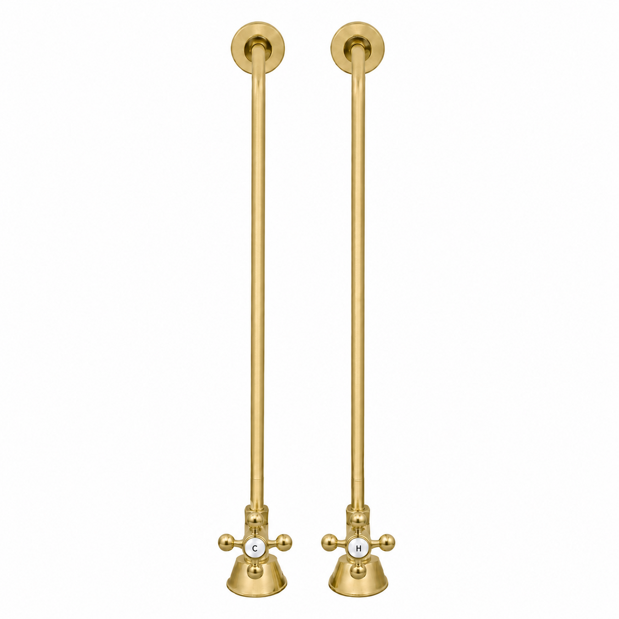 Strom Living Tub Supply Set with Single Offset Tubing Raw Brass Cross-Point Handles - Plumbing Parts