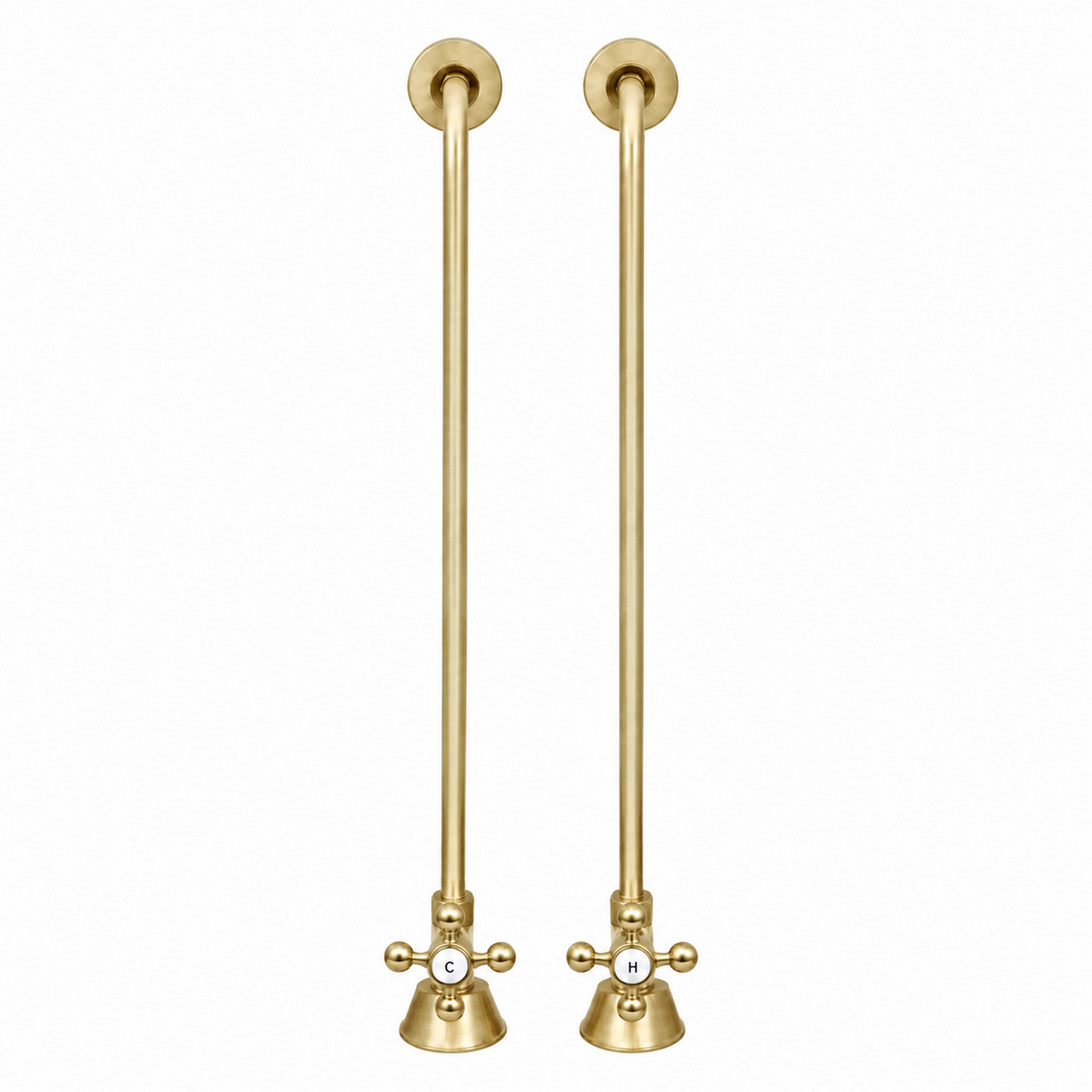 Strom Living Tub Supply Set with Single Offset Tubing Satin Brass Cross-Point Handles - Plumbing Parts