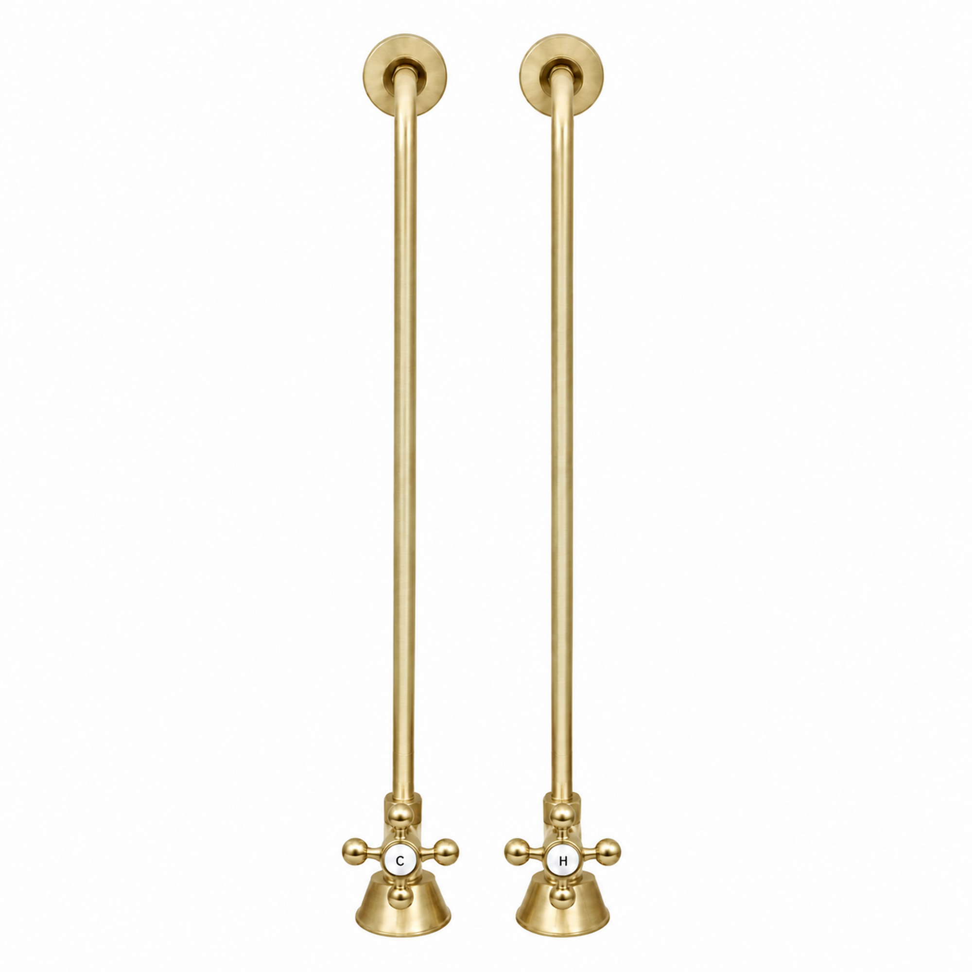 Strom Living Tub Supply Set with Single Offset Tubing Satin Brass Cross-Point Handles - Plumbing Parts