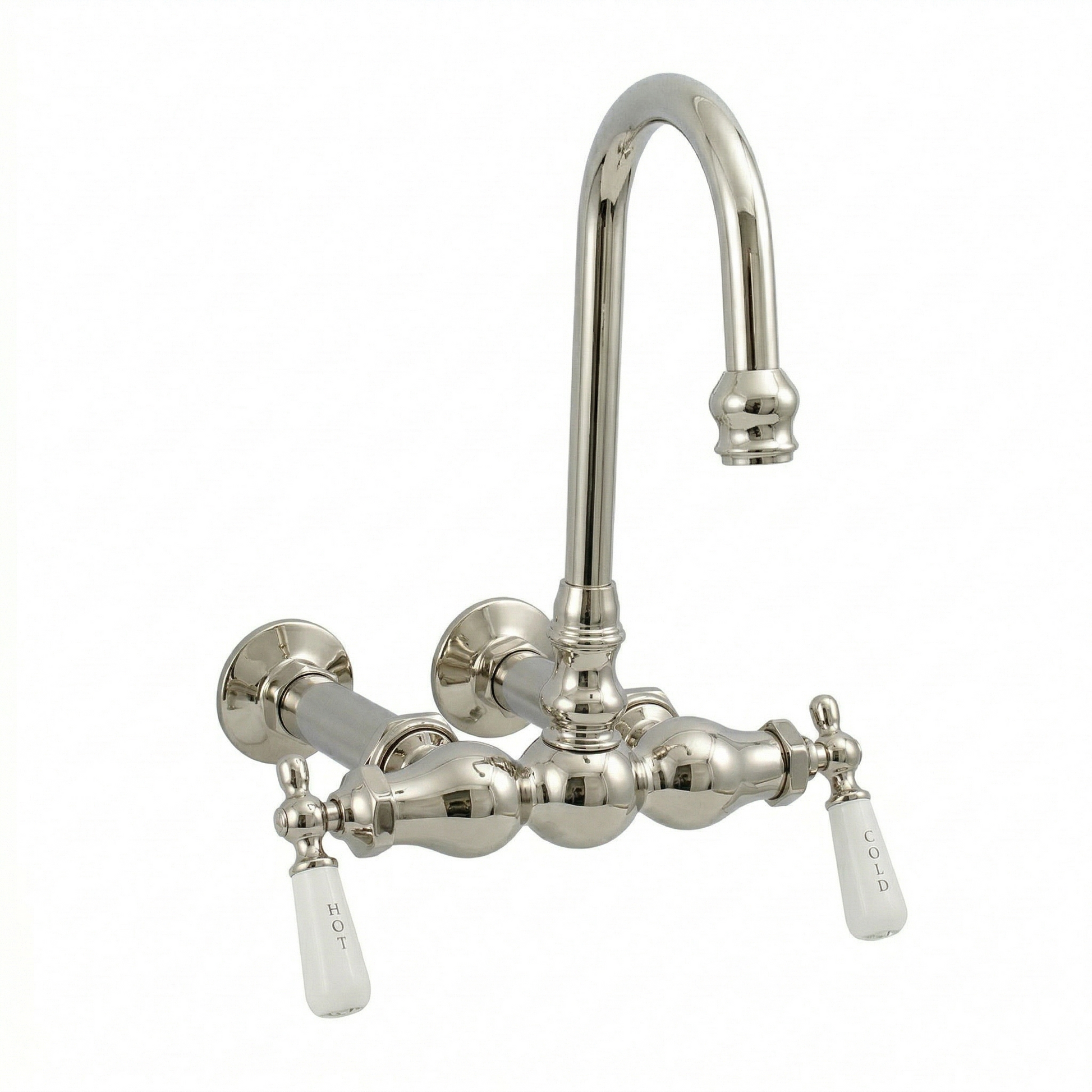 Wall Mount Gooseneck Tub Faucet Lever Handles P0655 | Strom Living Polished Nickel - Tub Fillers