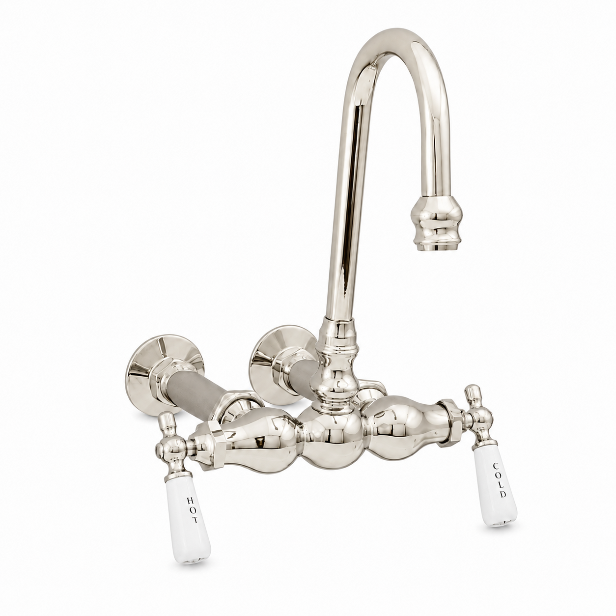 Wall Mount Gooseneck Tub Faucet Lever Handles P0655 | Strom Living Polished Nickel - Tub Fillers