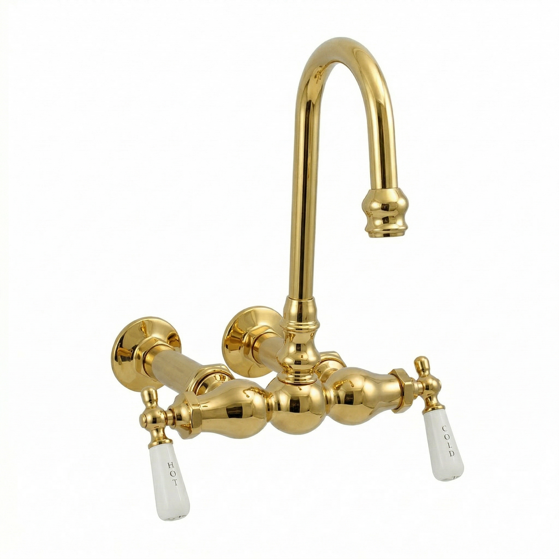 Wall Mount Gooseneck Tub Faucet Lever Handles P0655 | Strom Living Polished Brass - Tub Fillers