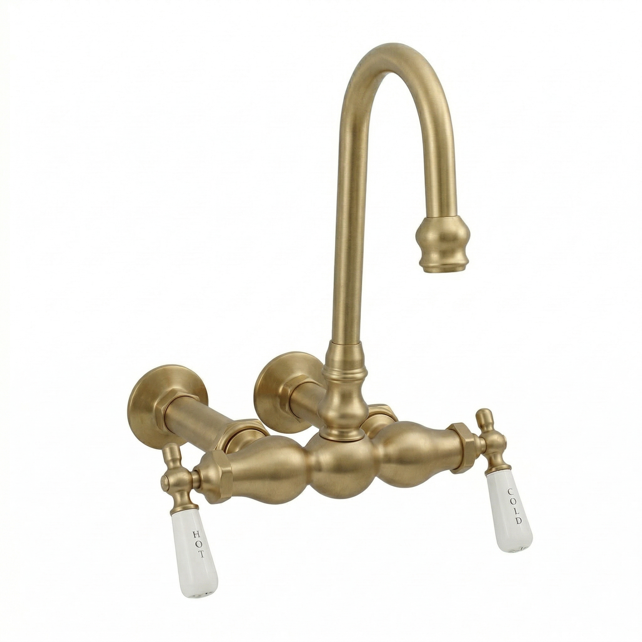 Wall Mount Gooseneck Tub Faucet Lever Handles P0655 | Strom Living Raw Brass - Tub Fillers