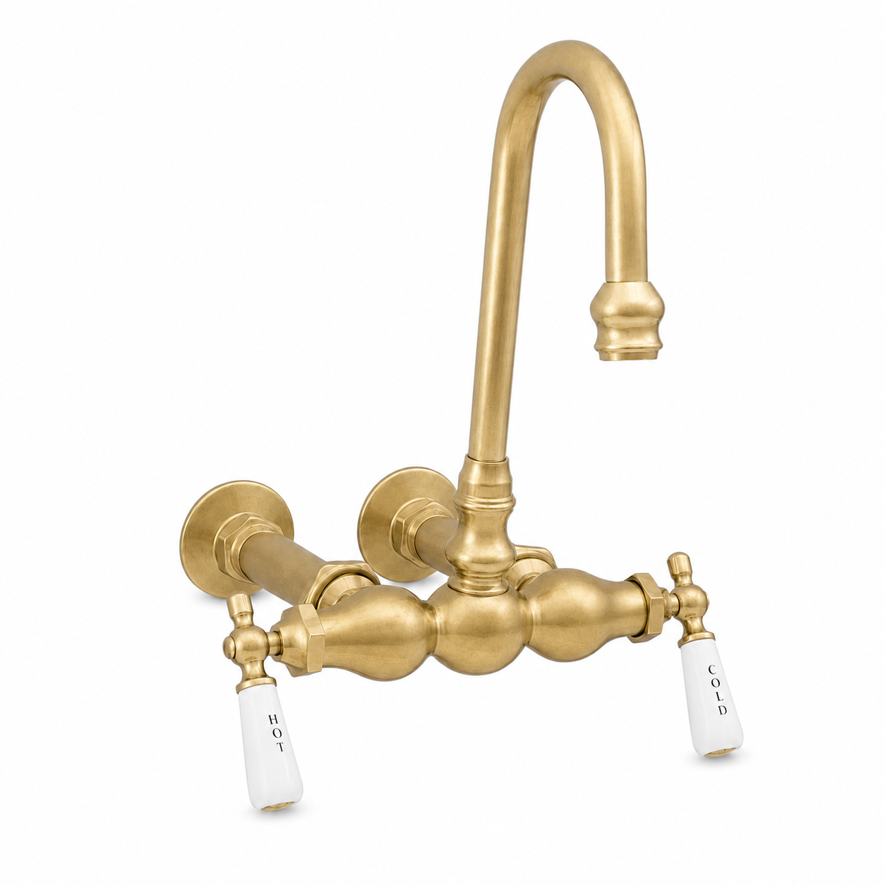 Wall Mount Gooseneck Tub Faucet Lever Handles P0655 | Strom Living Raw Brass - Tub Fillers