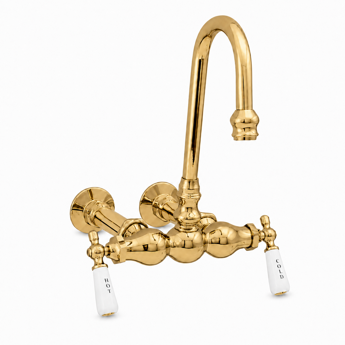 Wall Mount Gooseneck Tub Faucet Lever Handles P0655 | Strom Living Supercoat Brass - Tub Fillers