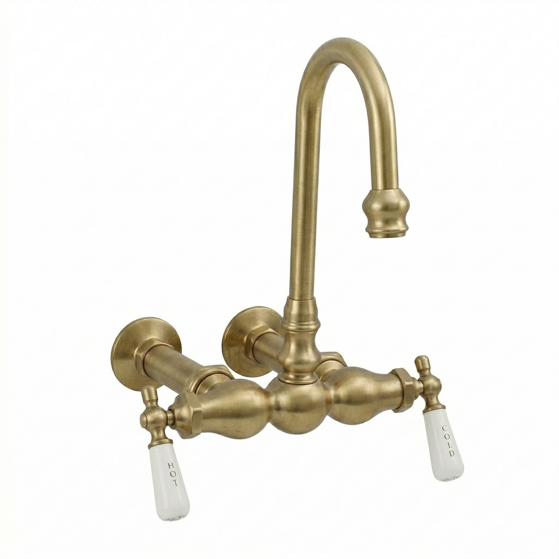 Wall Mount Gooseneck Tub Faucet Lever Handles P0655 | Strom Living Satin Brass - Tub Fillers