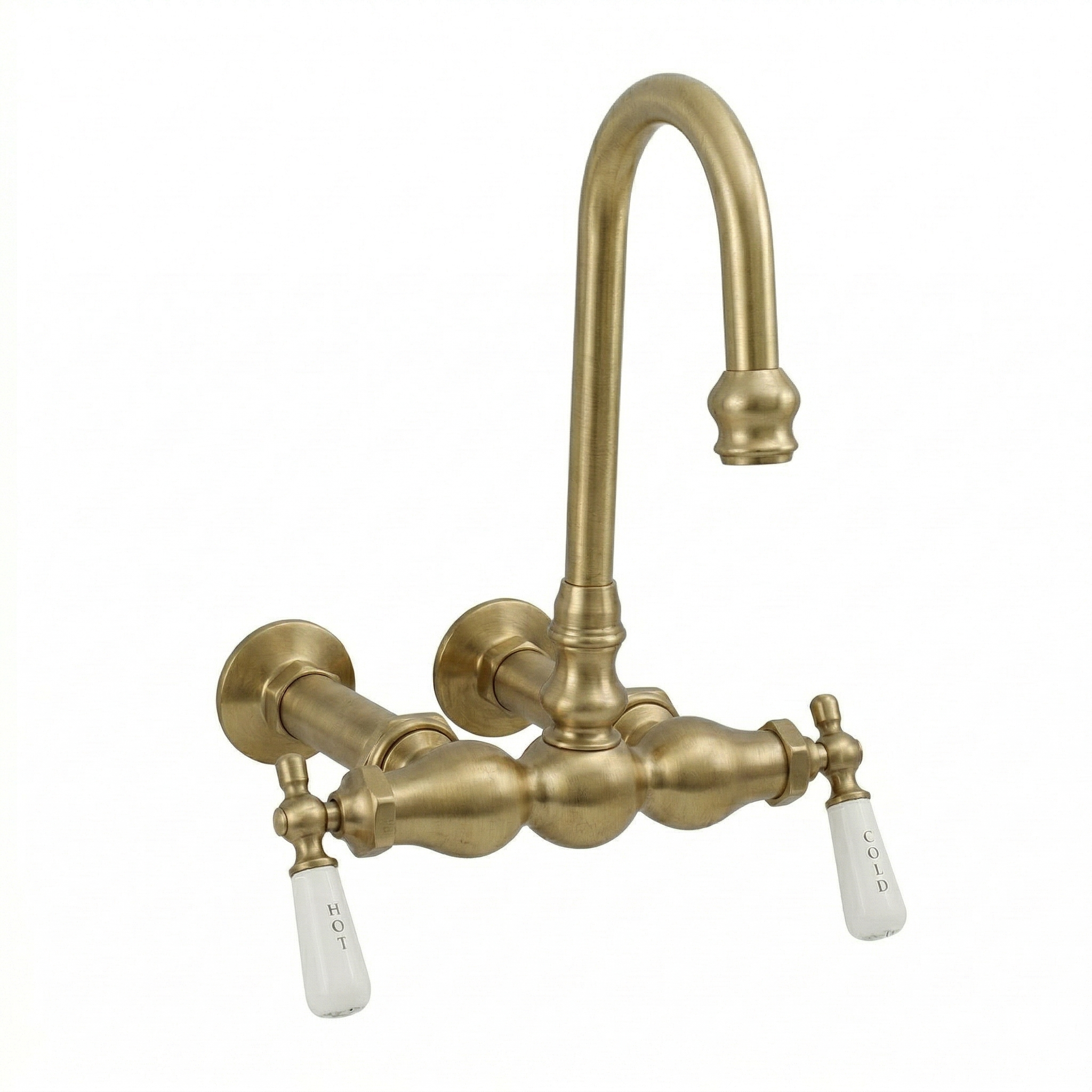 Wall Mount Gooseneck Tub Faucet Lever Handles P0655 | Strom Living Satin Brass - Tub Fillers