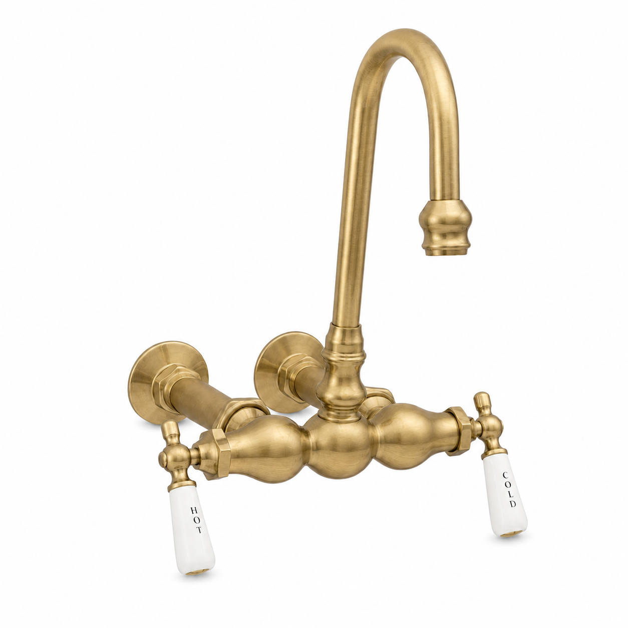 Wall Mount Gooseneck Tub Faucet Lever Handles P0655 | Strom Living Satin Brass - Tub Fillers