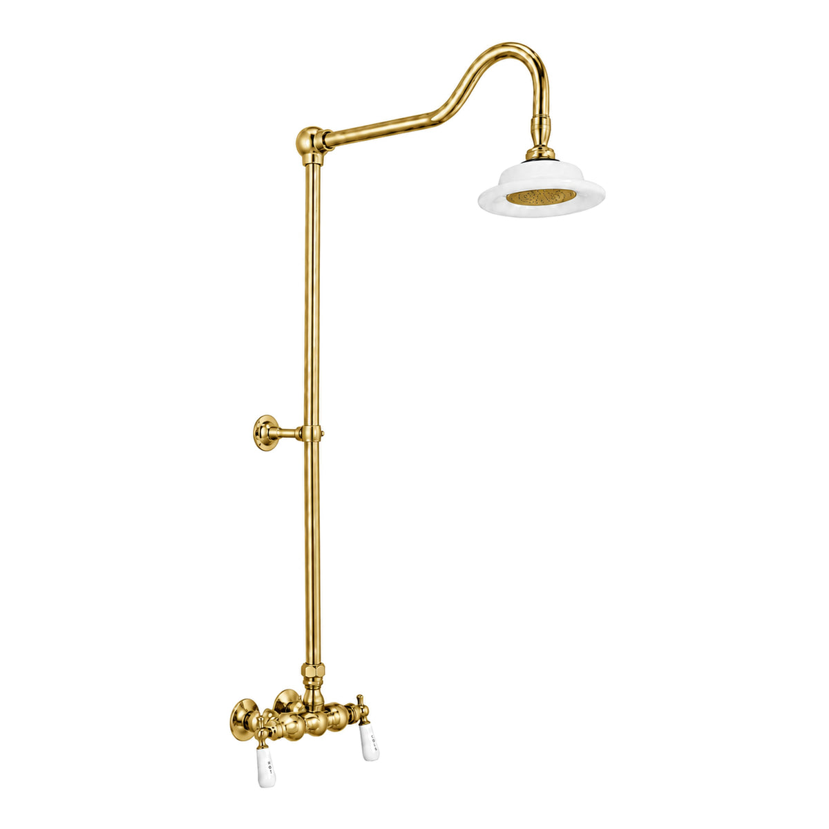 Exposed Shower System with Lever Handles P0678 in Supercoat Brass / Polished Brass