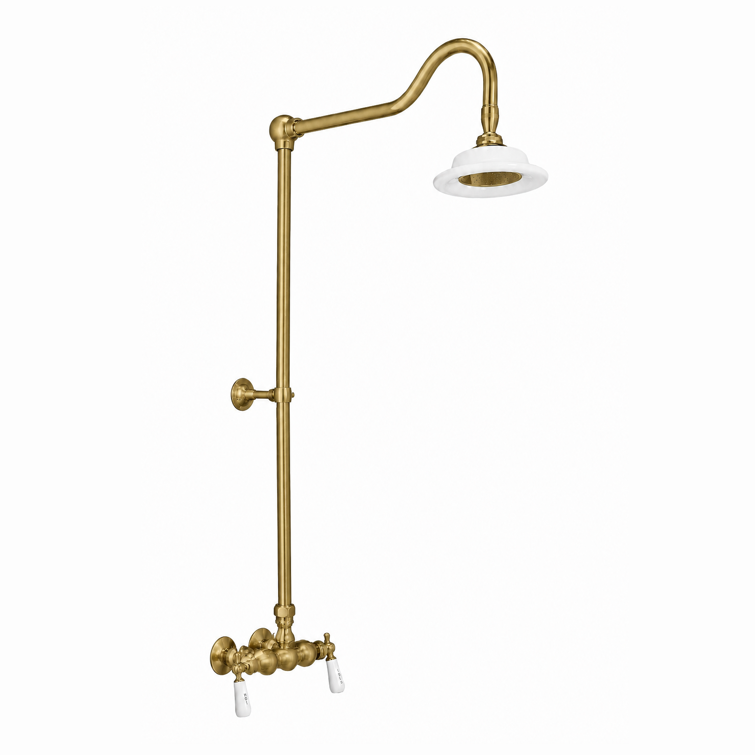 Exposed Shower System with Lever Handles P0678 | Strom Living Satin Brass - Showers