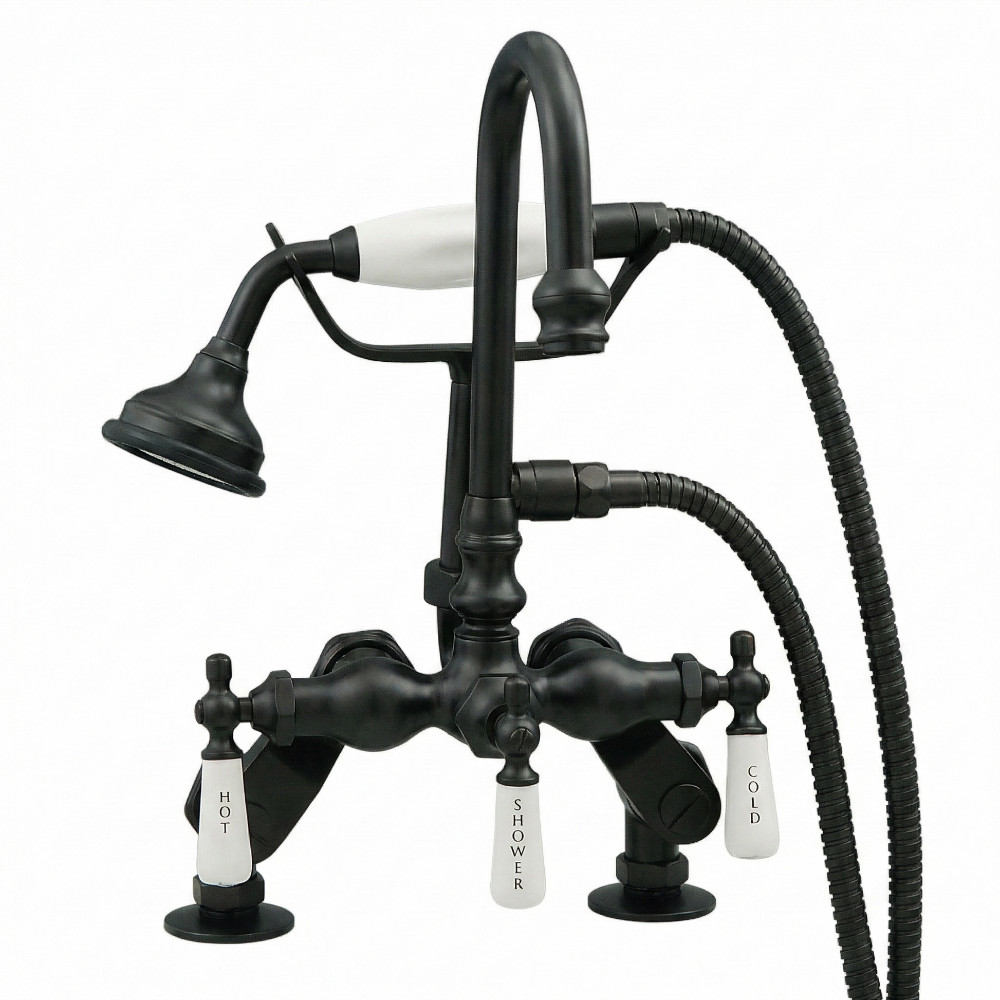 Deck Mount Gooseneck Tub Faucet w/ Handheld P0684 | Strom Living Satin Black - Tub Fillers