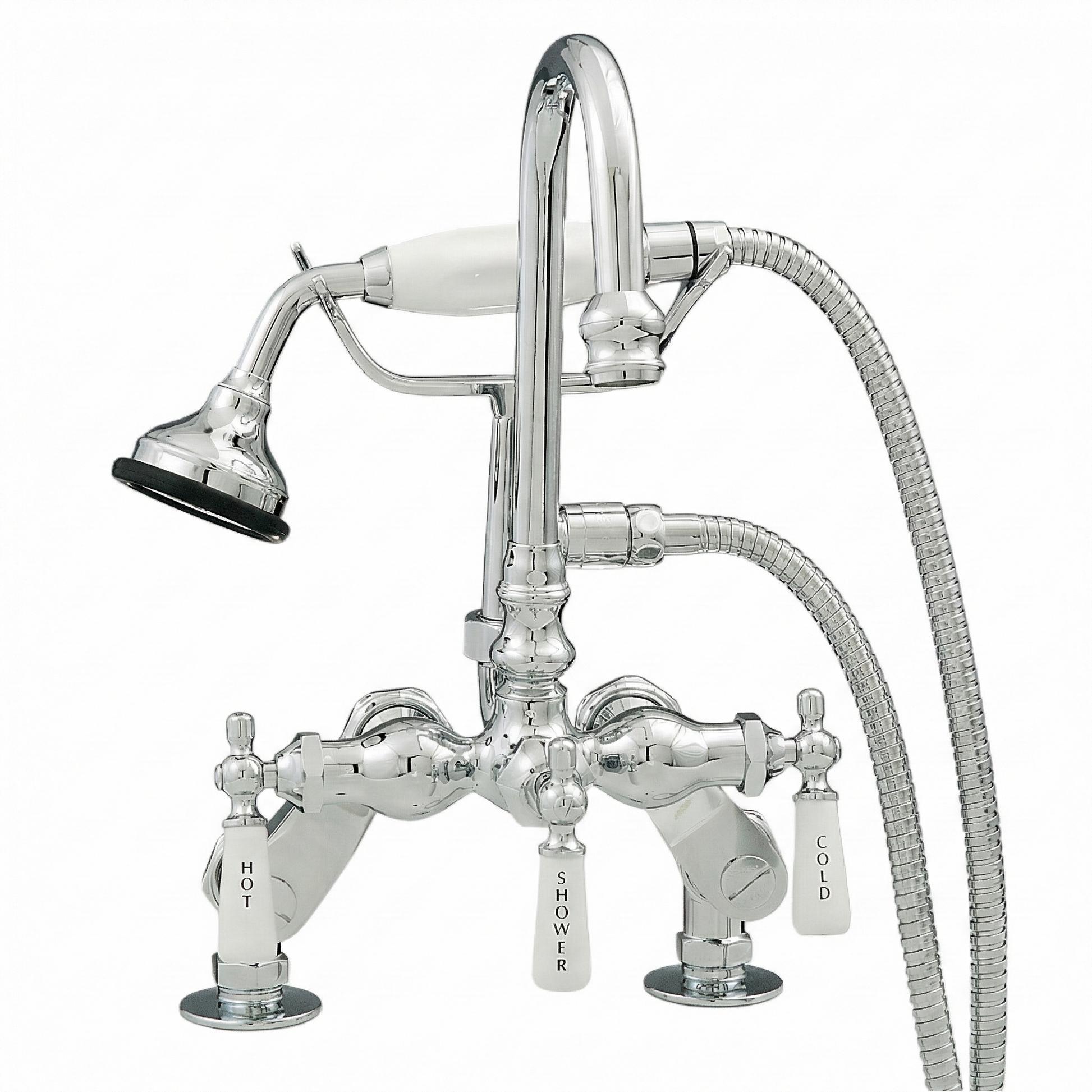 Deck Mount Gooseneck Tub Faucet w/ Handheld P0684 | Strom Living Chrome - Tub Fillers