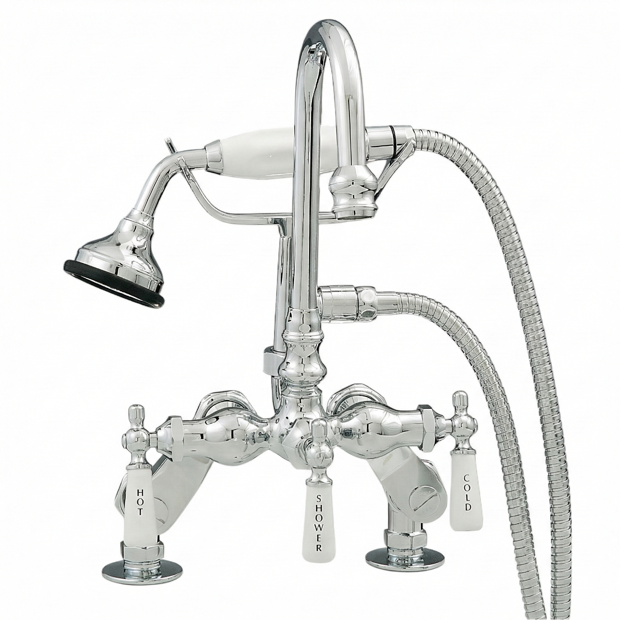 Deck Mount Gooseneck Tub Faucet with Handheld Shower P0684 | Strom Living Chrome - Tub Fillers