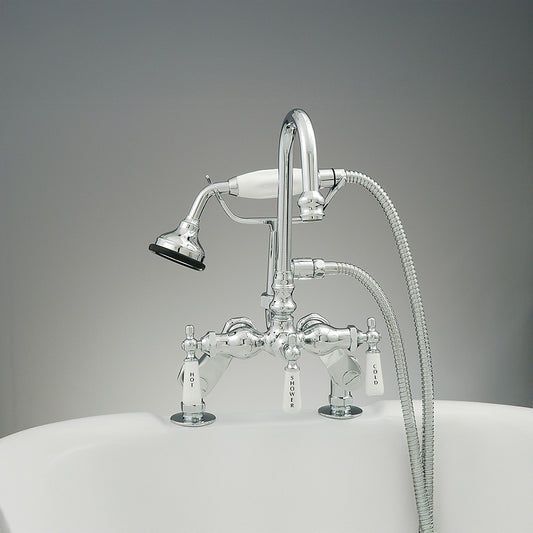 Strom Living Deck Mount Gooseneck Tub Faucet with Handheld Shower