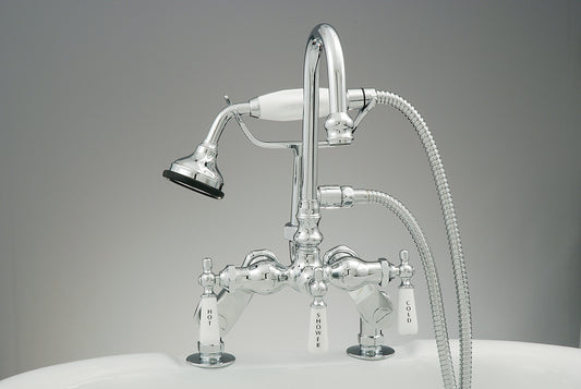 Strom Living Deck Mount Gooseneck Tub Faucet with Handheld Shower