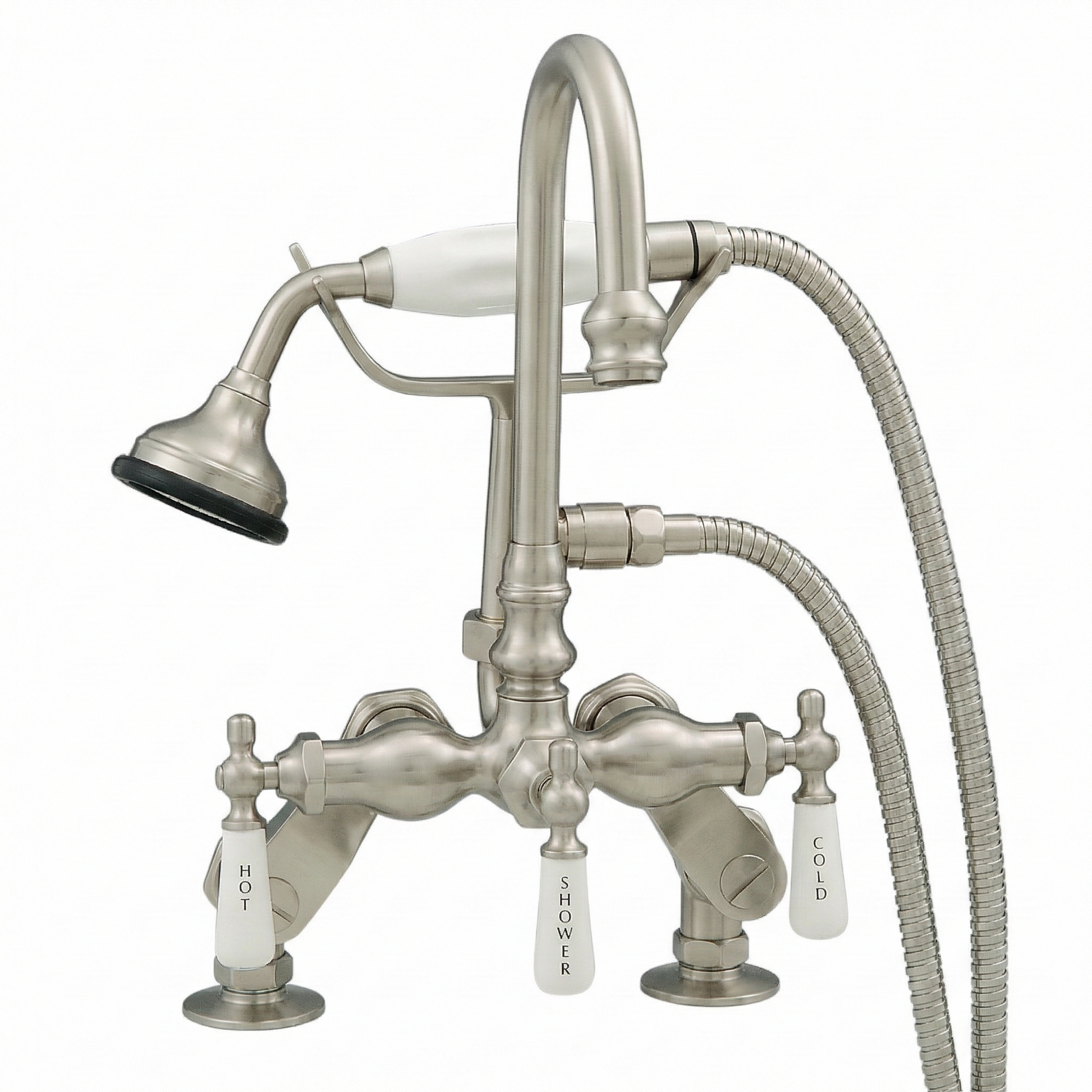 Deck Mount Gooseneck Tub Faucet w/ Handheld P0684 | Strom Living Matte Nickel - Tub Fillers