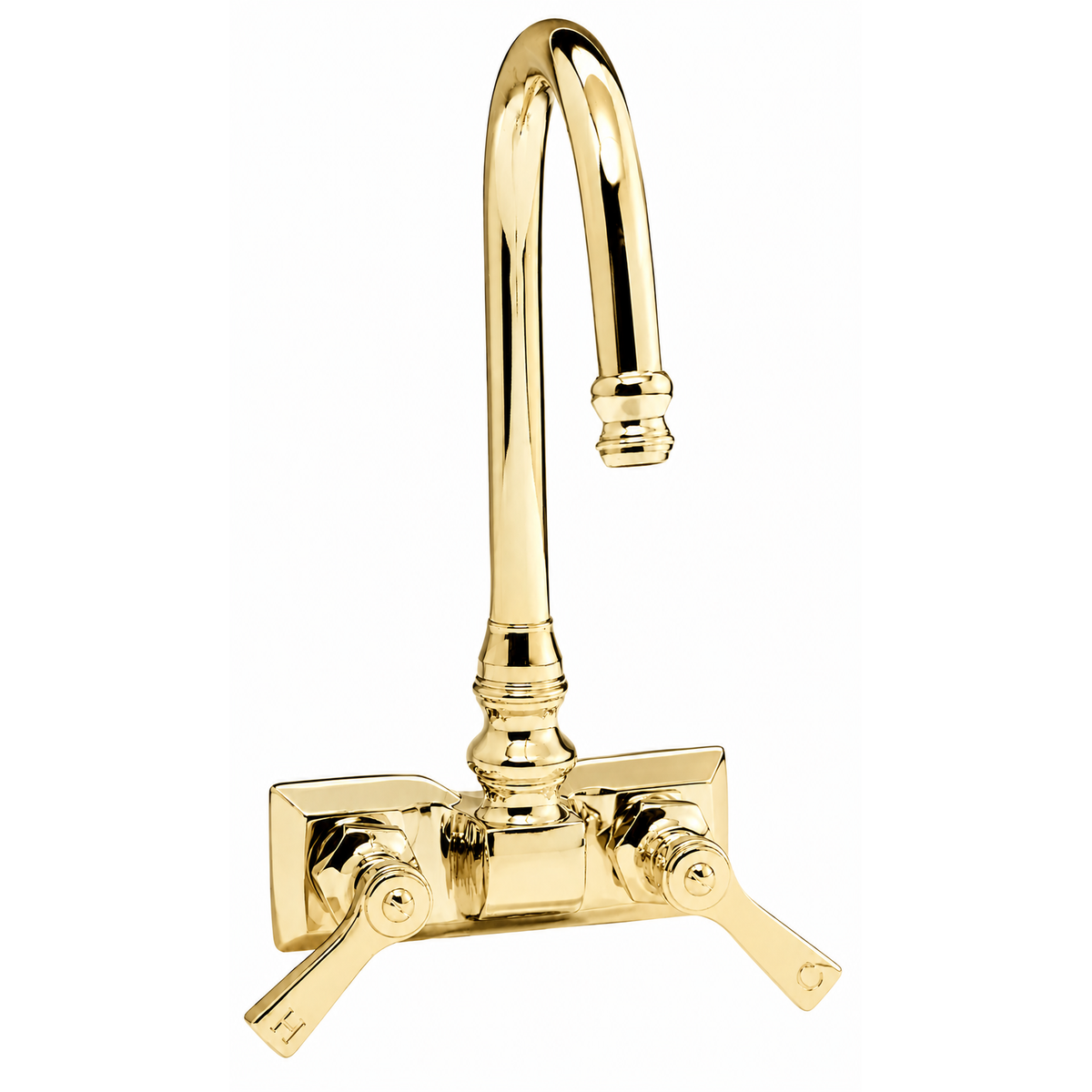 Rectangular Base Tub Faucet with Gooseneck Spout P0708 | Strom Living Polished Brass - Tub Fillers