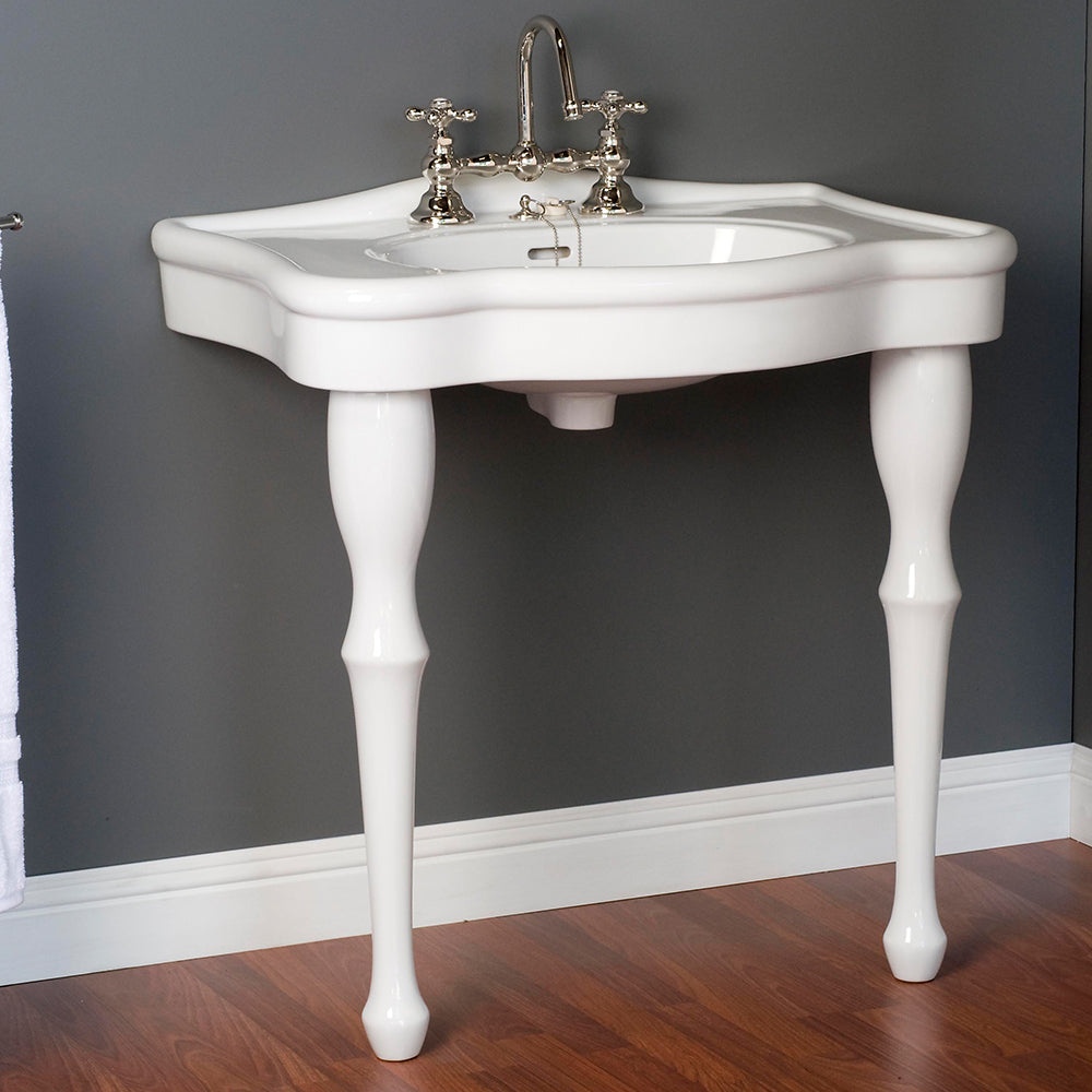 Fireclay Console Sink with Legs and 8' Faucet Drillings P0710 | Strom Living - Sinks