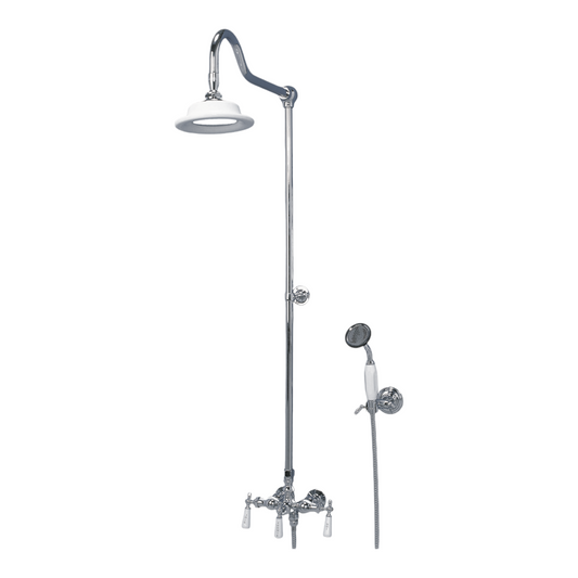 Strom Living Exposed Shower System Wall Mounted with 19" Riser, Handshower and Lever/Cross Handles