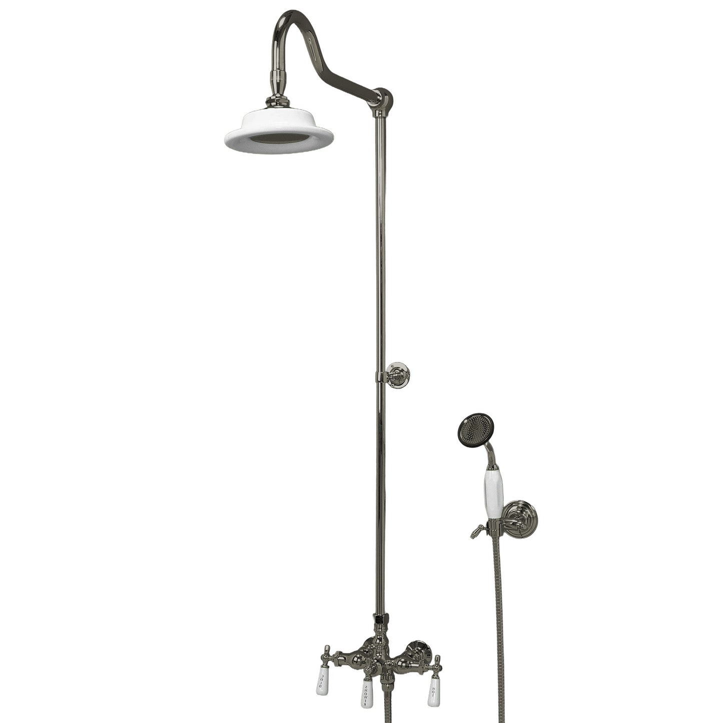 Strom Living Exposed Shower System Wall Mounted with 19" Riser, Handshower and Lever/Cross Handles