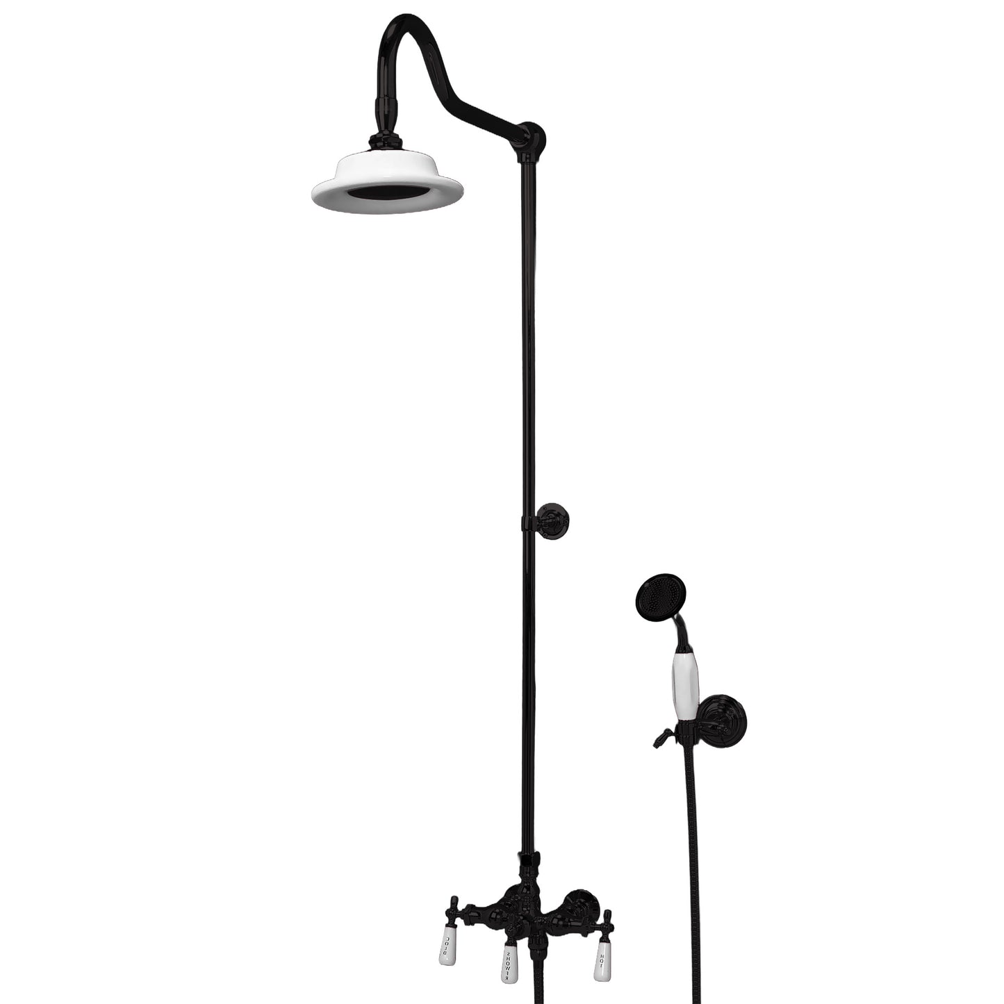Strom Living Exposed Shower System Wall Mounted with 19" Riser, Handshower and Lever/Cross Handles