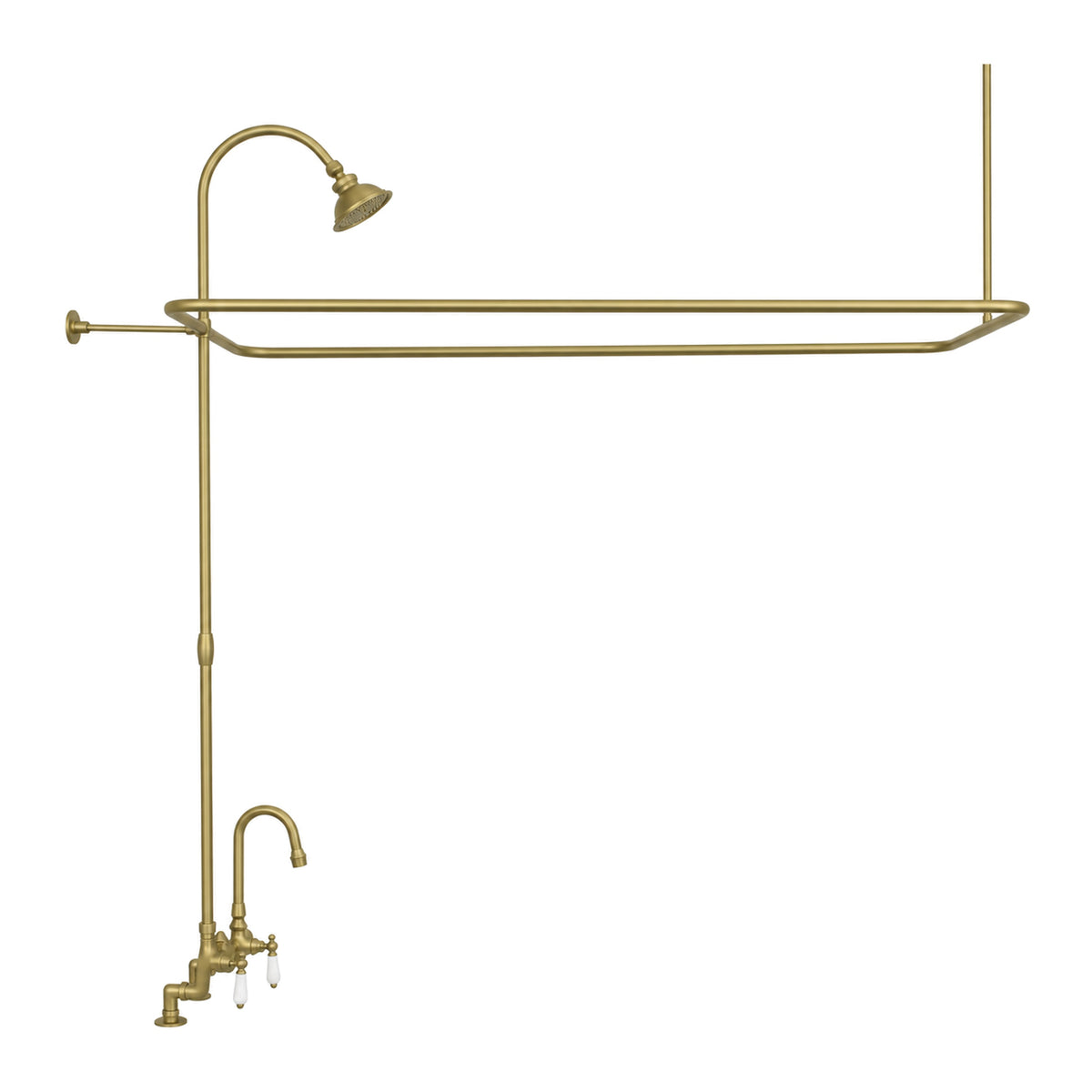 Deck Mount Tub Enclosure Shower System P0729 in Raw Brass