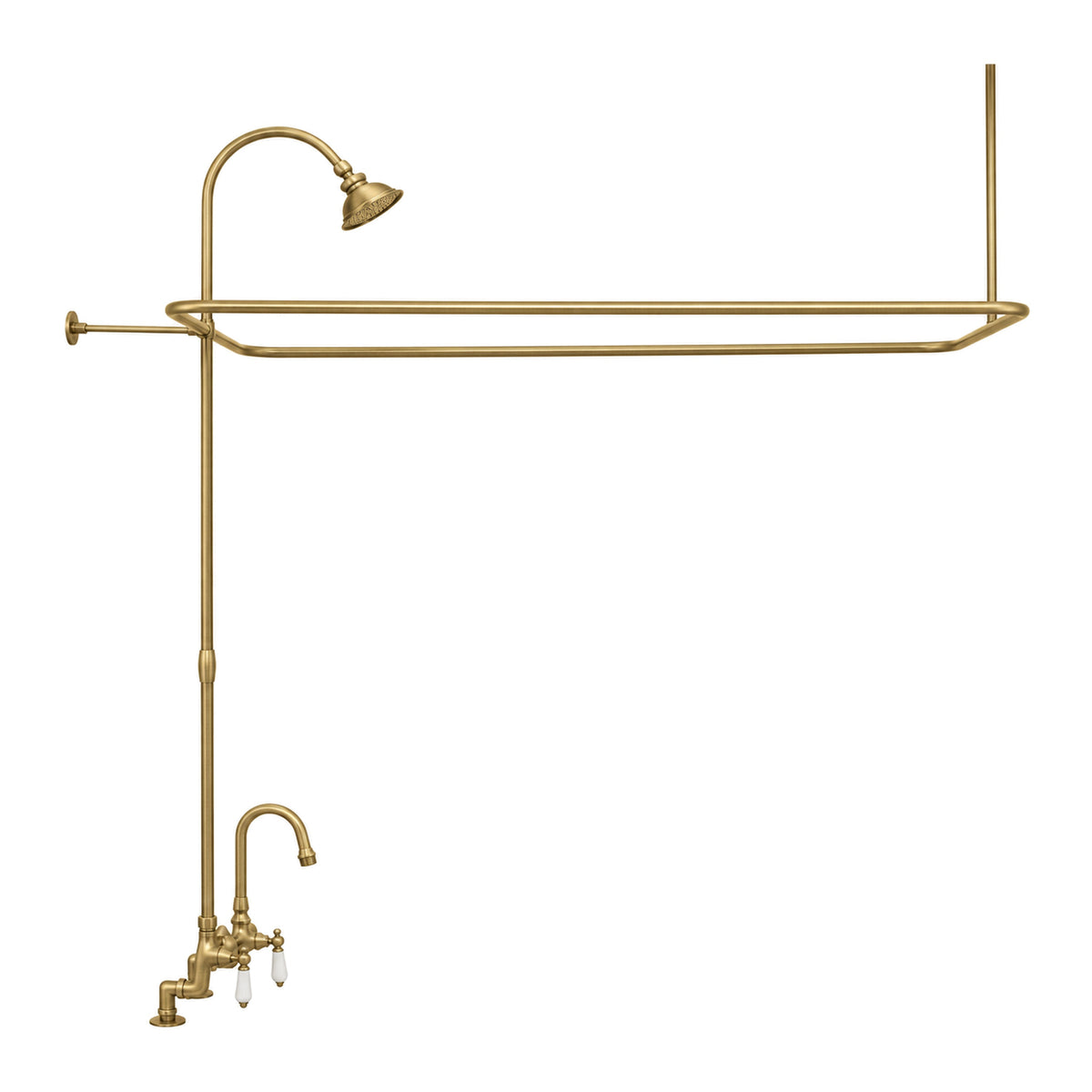 Deck Mount Tub Enclosure Shower System P0729 in Satin Brass