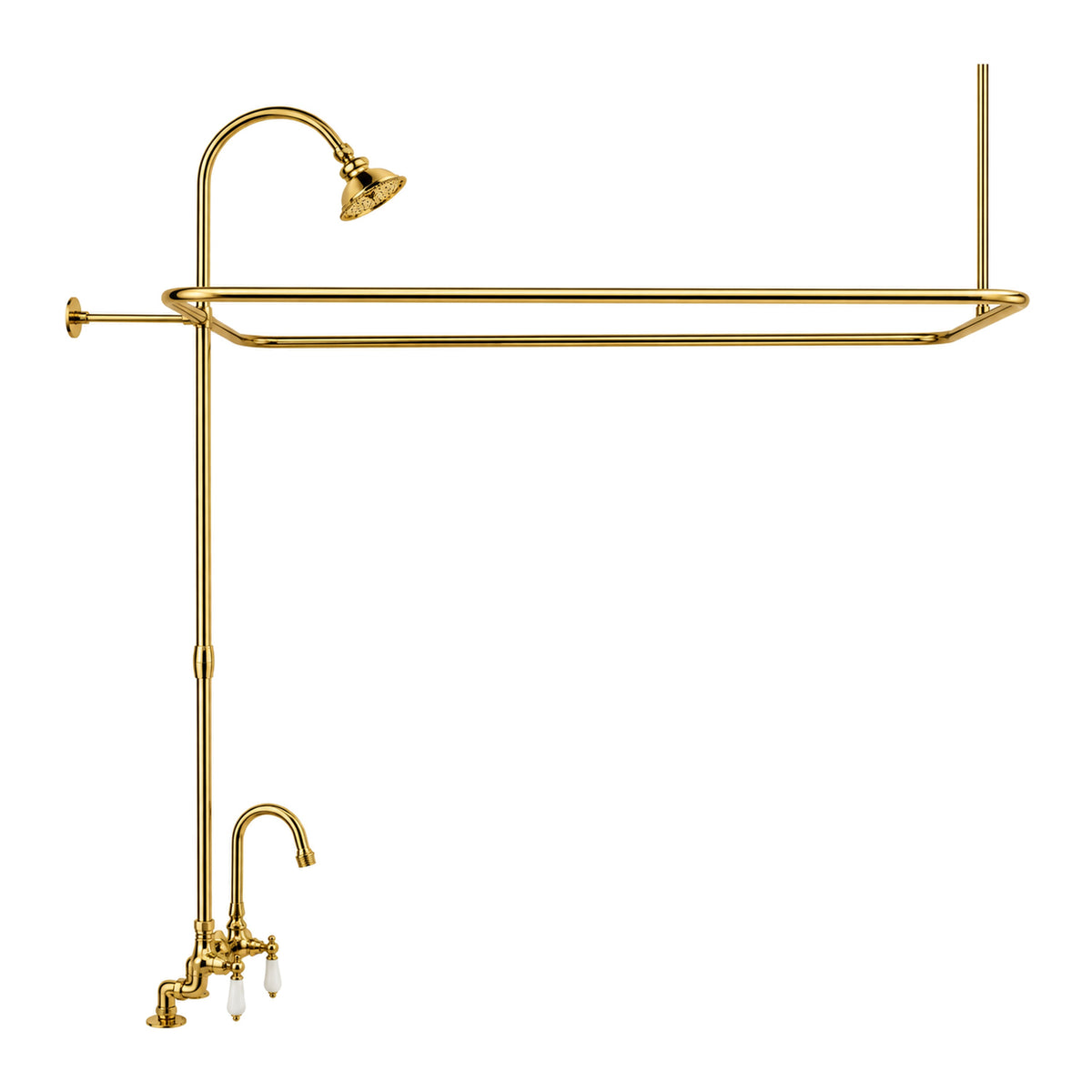 Deck Mount Tub Enclosure Shower System P0729 in Supercoat Brass / Polished Brass