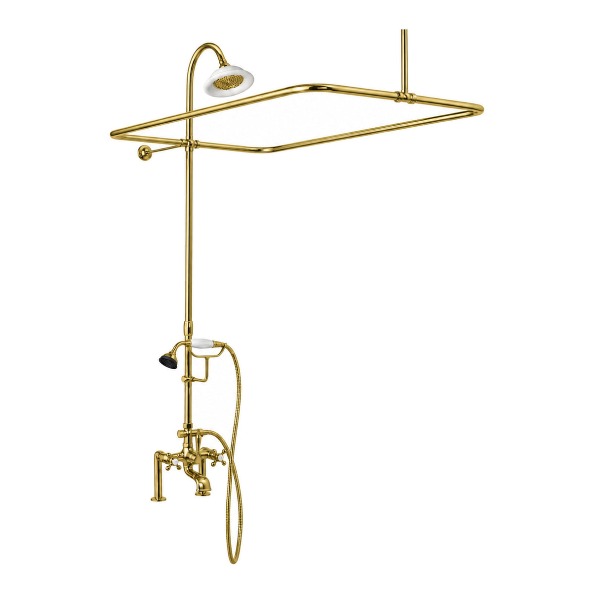 Deck Mount Tub Enclosure Shower System P0730 in Supercoat Brass / Polished Brass